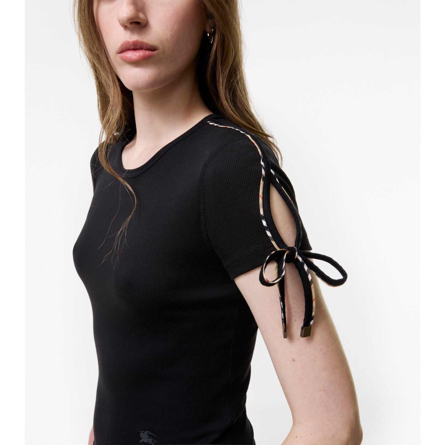 Cropped Tie-sleeve Cotton T-shirt in Black - Women | Burberry® Official