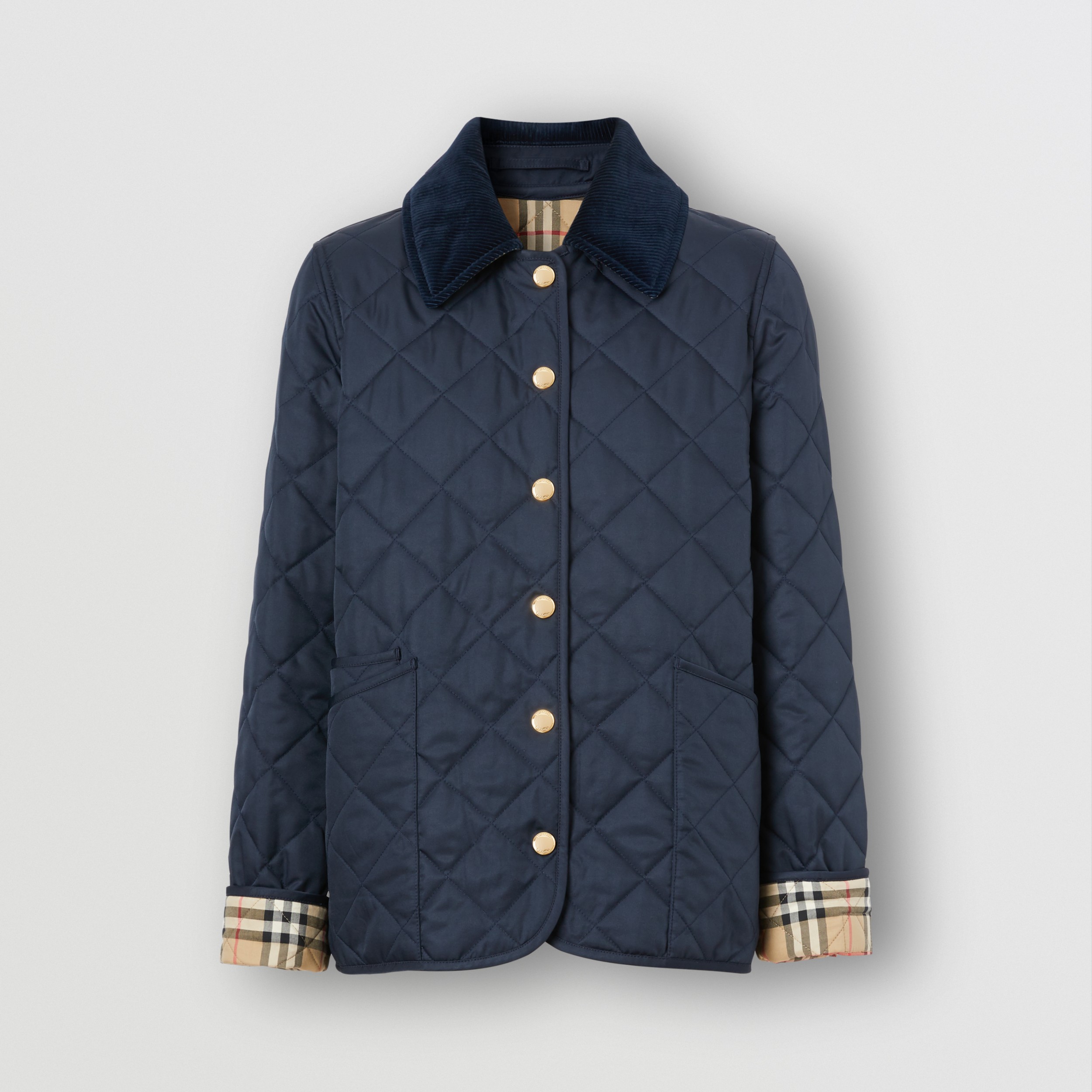 Corduroy Collar Diamond Quilted Jacket in Midnight - Women Burberry®