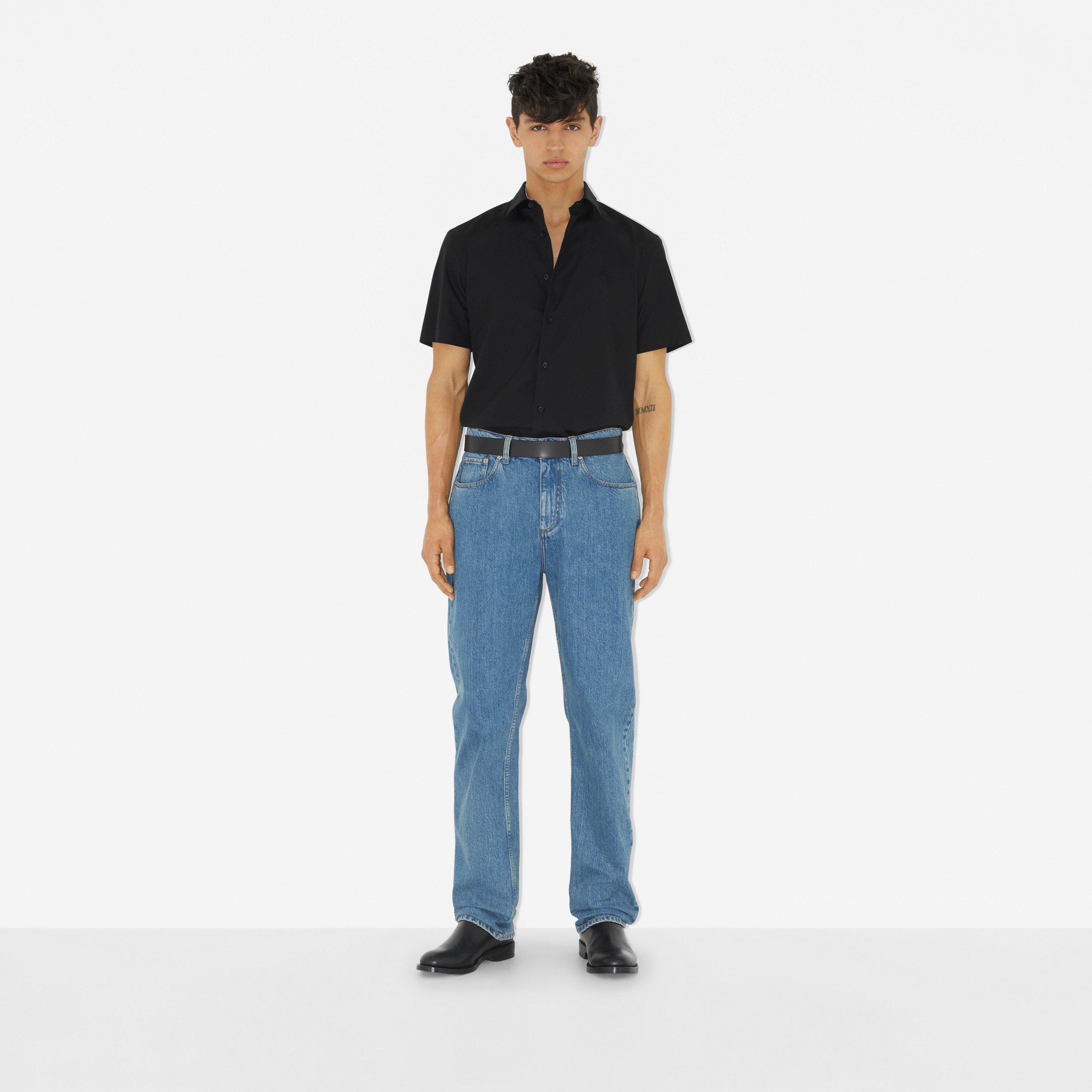 Camisa en algodón elástico con EKD bordado (Negro) - Hombre | Burberry® oficial - 2