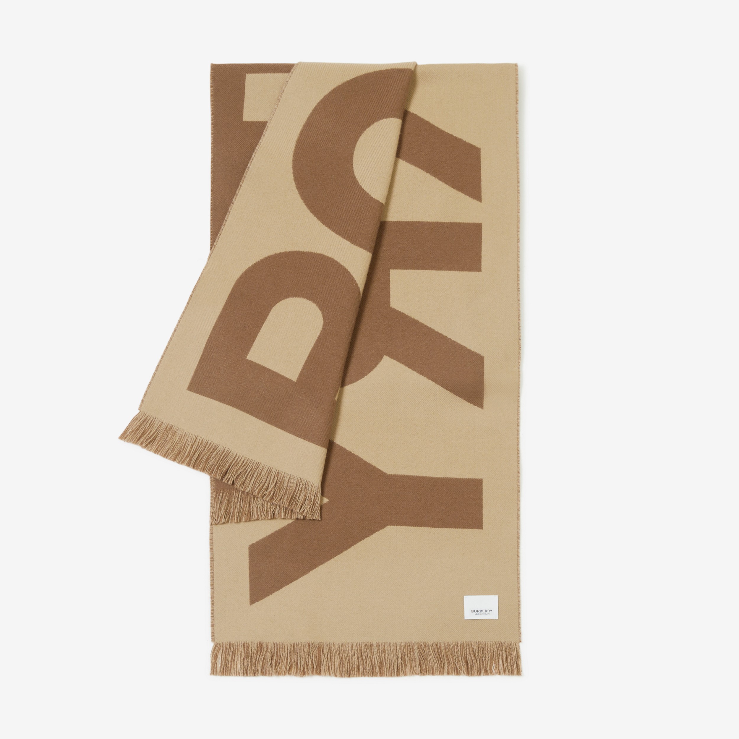 Cachecol de lã com logotipo em jacquard (Marrom Bétula) | Burberry® oficial - 3