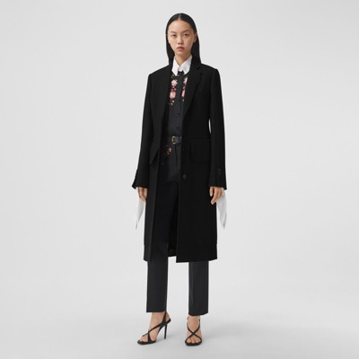 Camel Hair Wool Tailored Coat in Black 