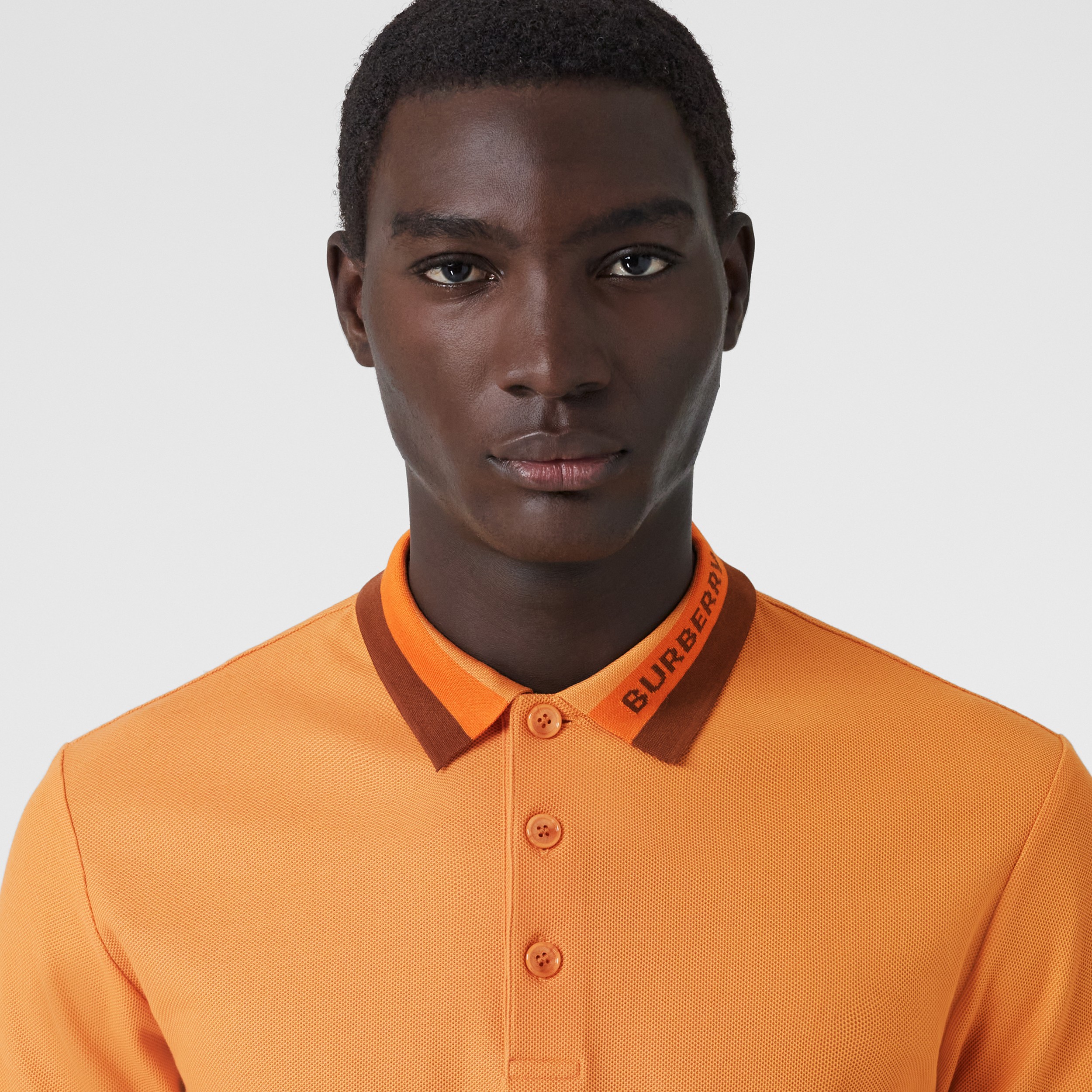 Detail Cotton Piqué Polo Shirt in Dusty Orange Men | Burberry®