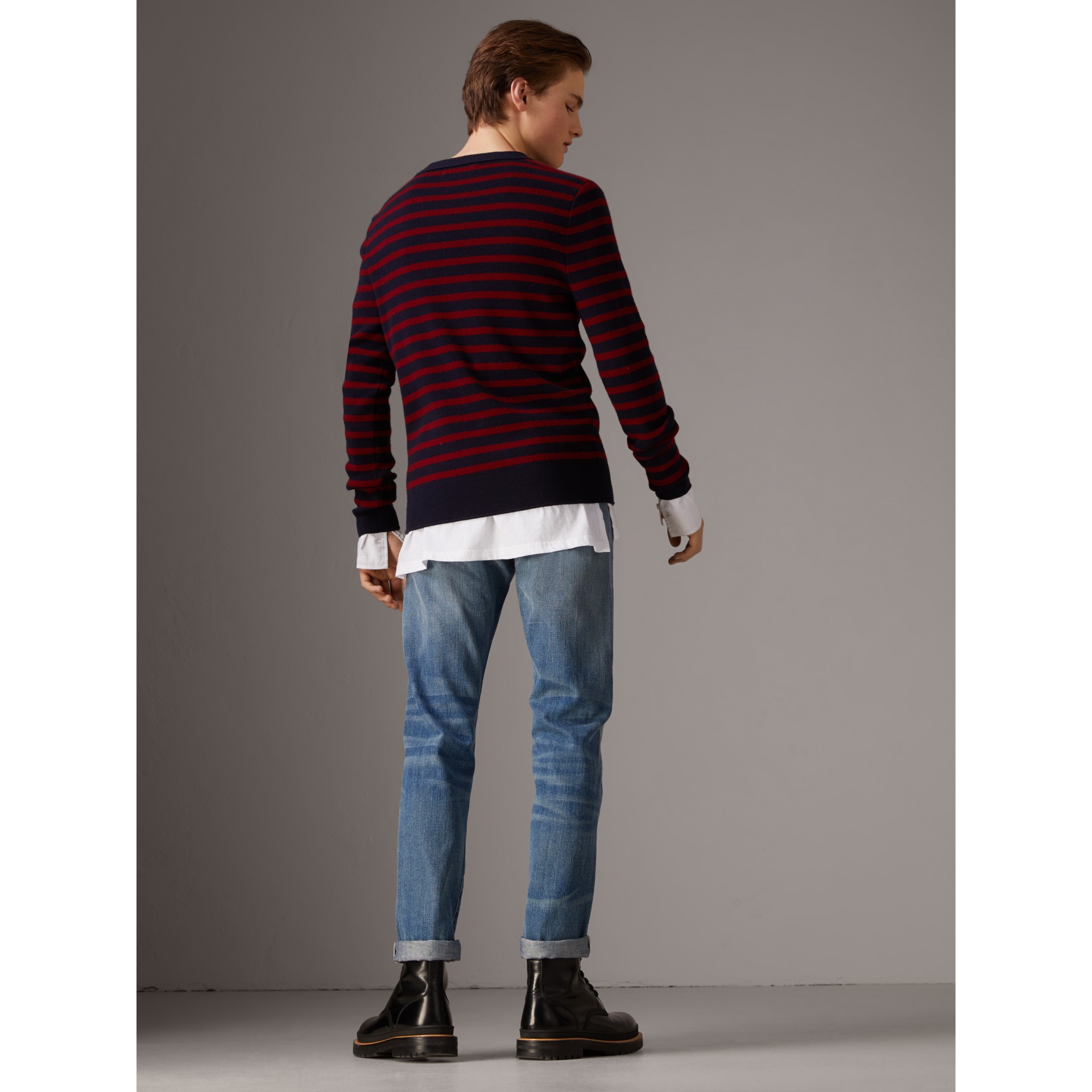 Relaxed Fit Washed Japanese Selvedge Denim Jeans in Light Indigo - Men | Burberry United States