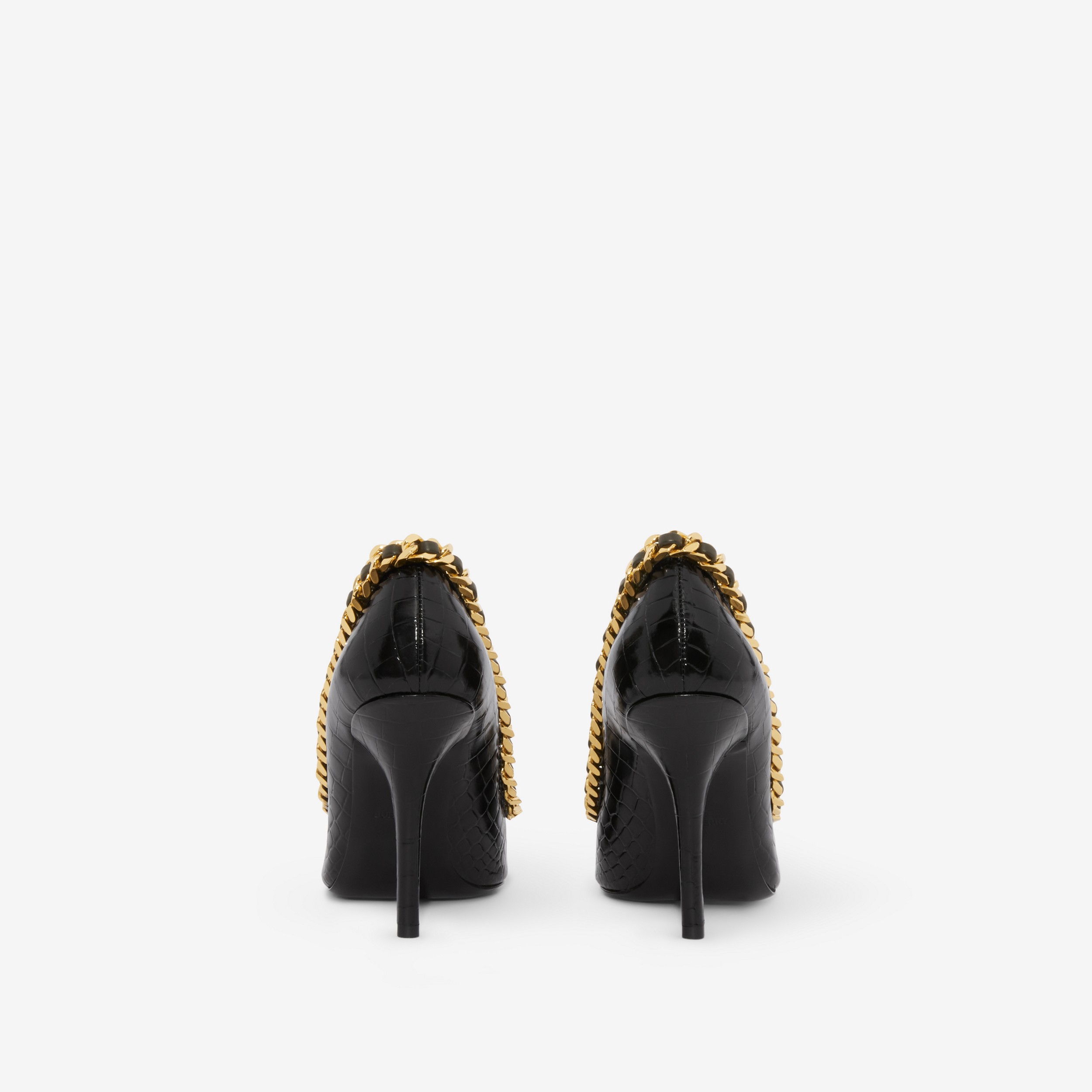 Zapatos de tacón en piel con puntera en pico y detalle de cadena (Negro) - Mujer | Burberry® oficial - 3