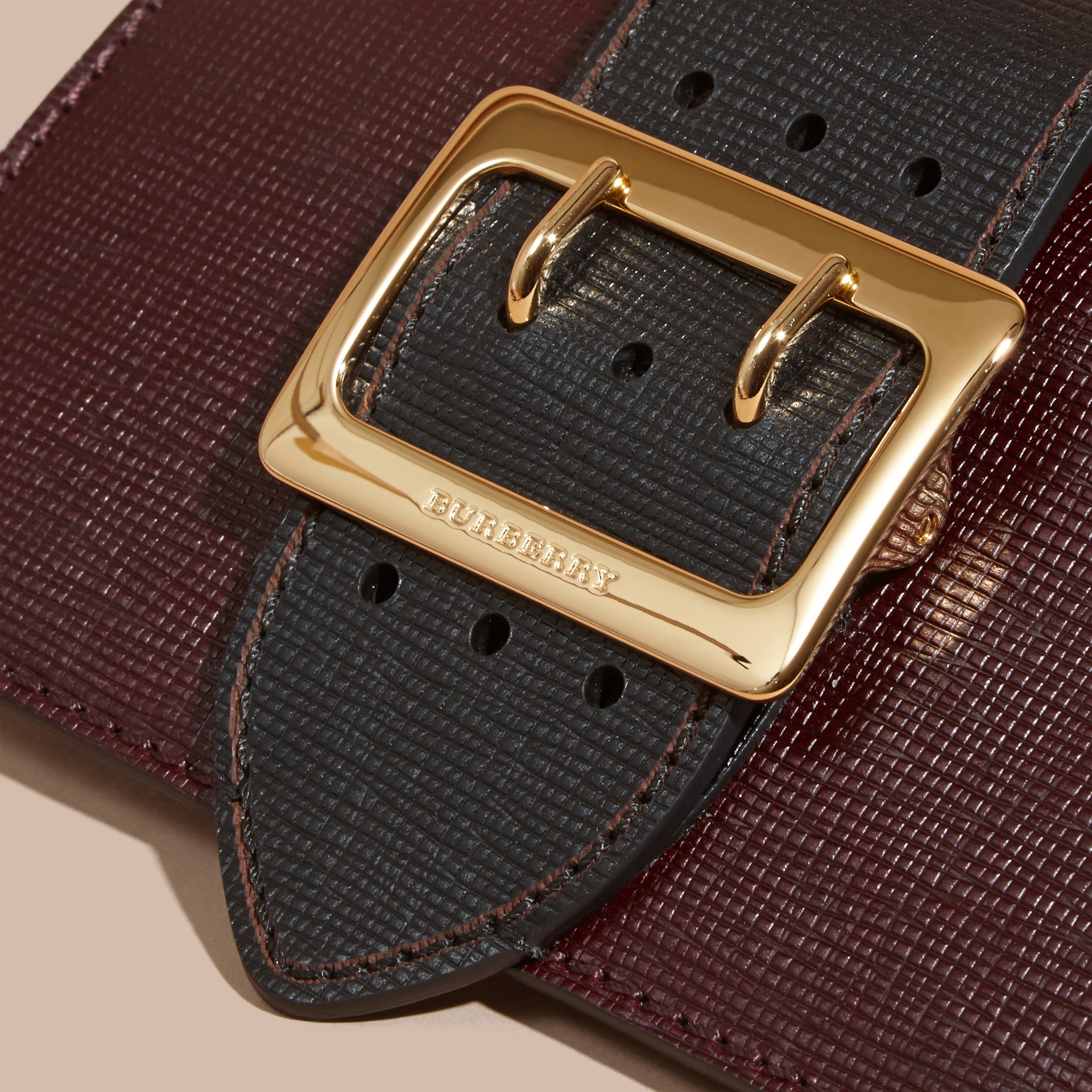 The Small Buckle Bag in Textured Leather in Burgundy/black Women