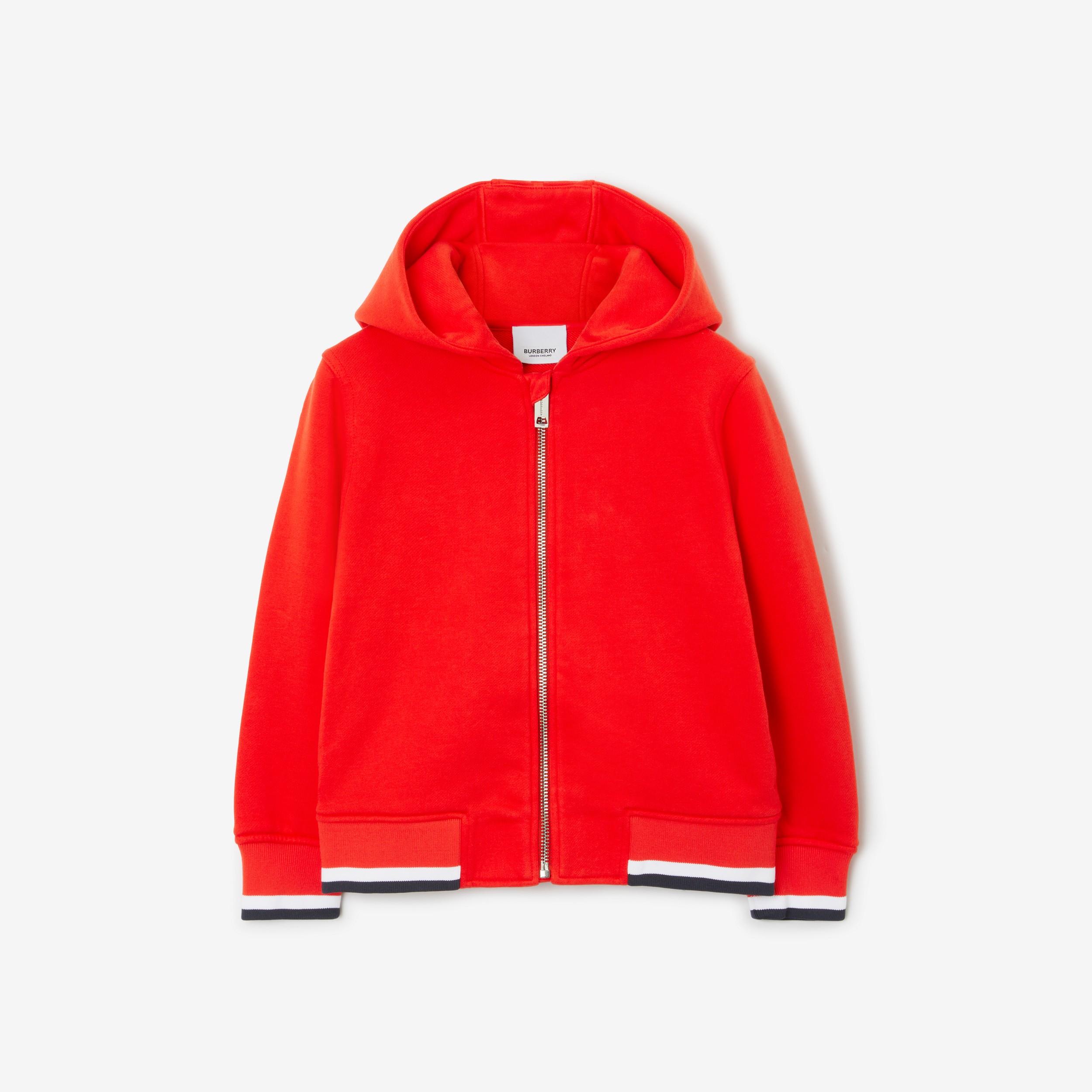 Sudadera con capucha y cremallera en algodón con motivo universitario (Rojo Penetrante) | Burberry® oficial - 1