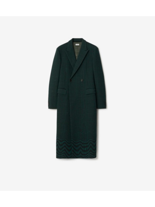 Shop Burberry Warped Houndstooth Cotton Blend Coat In Ivy