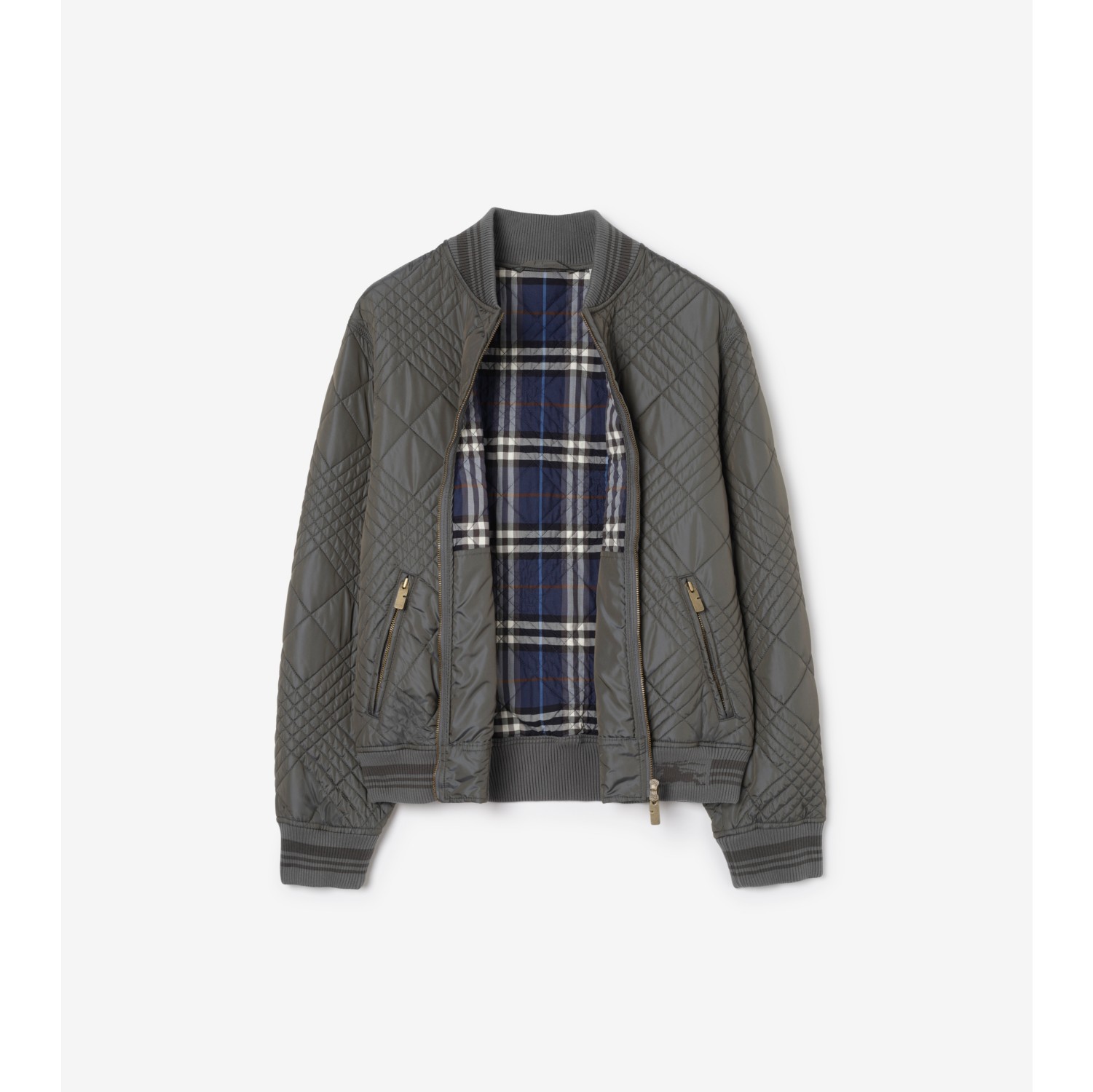 Micro Check-stitch Nylon Blend Bomber Jacket