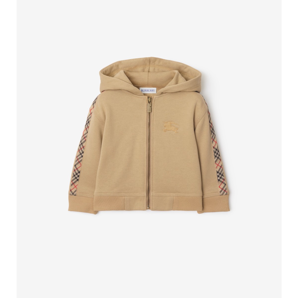  Check Trim Cotton Zip Hoodie