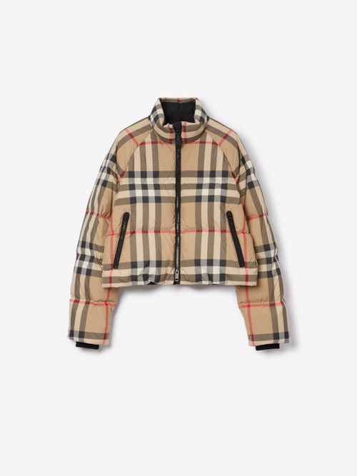 Burberry Cropped Check Puffer Jacket In Brown