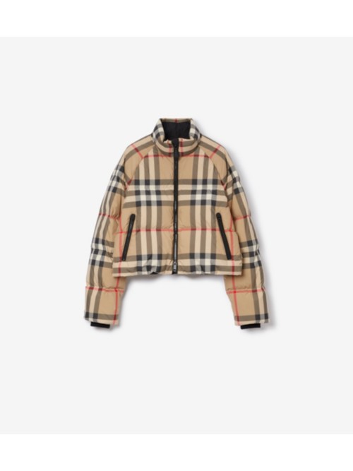 Burberry Cropped Check Puffer Jacket In Brown