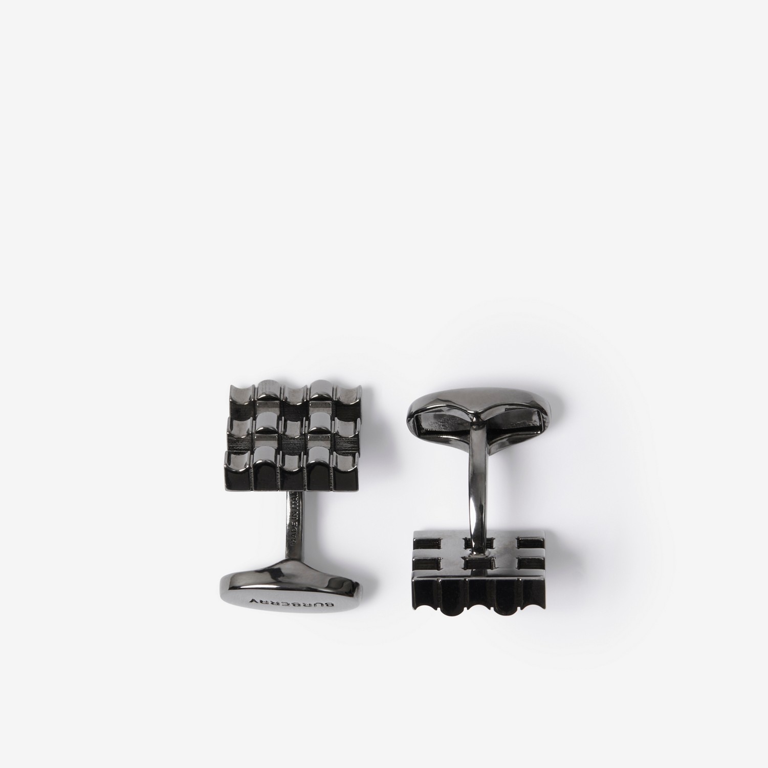 Check Ruthenium-plated Cufflinks in Charcoal - Men | Burberry® Official
