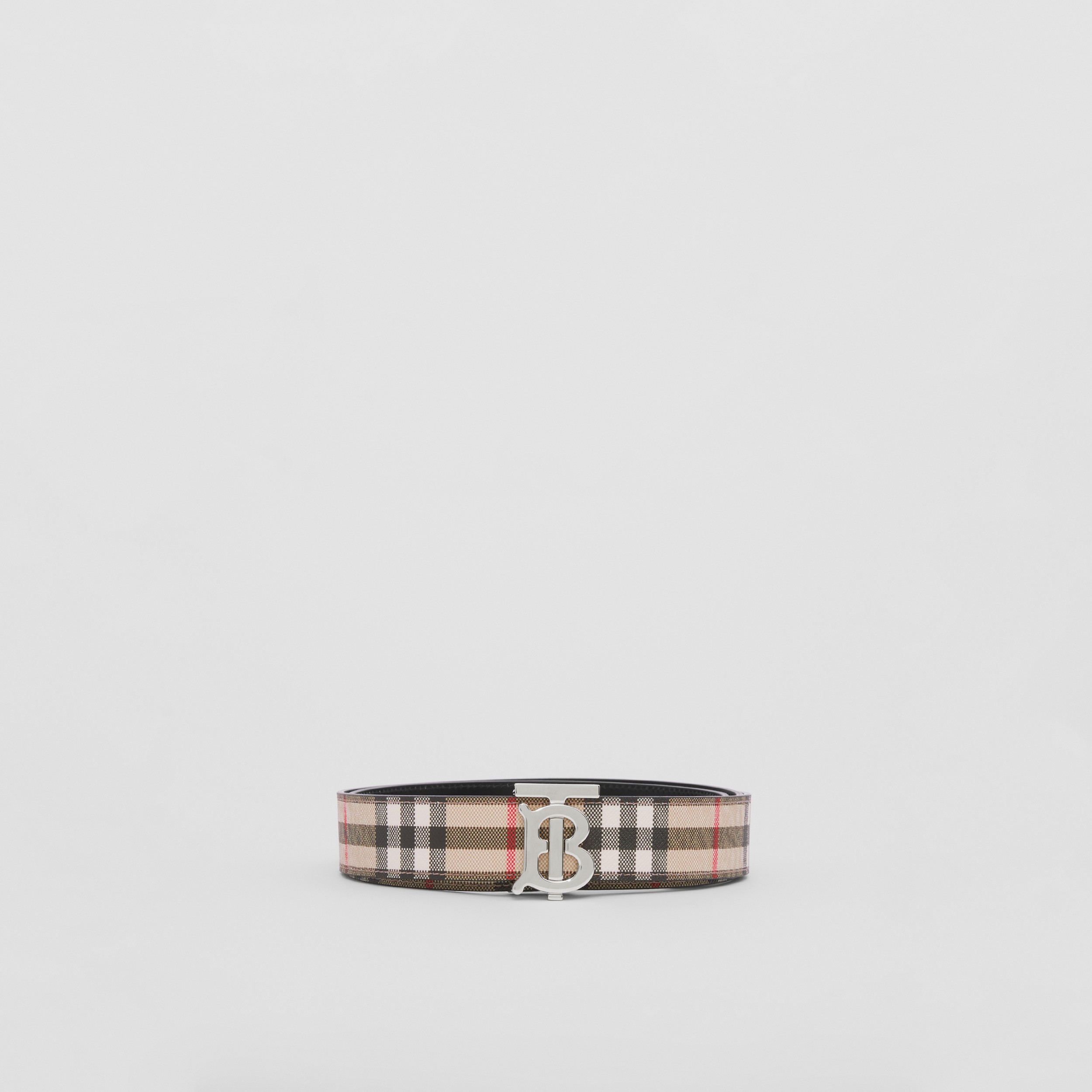 Reversible Vintage Check and Leather TB Belt in Archive Beige/black/silver - Women | Burberry® Official - 4