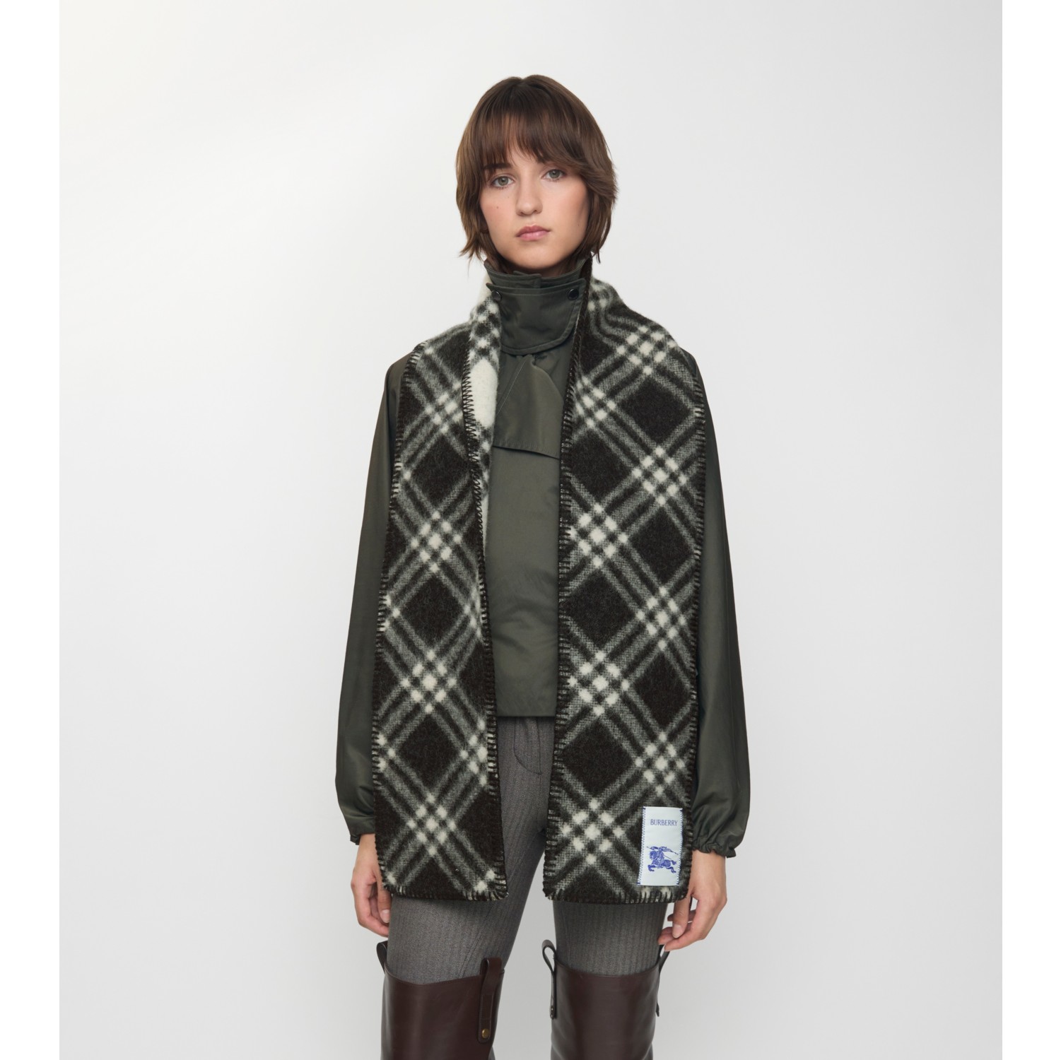 Narrow Check Wool Scarf