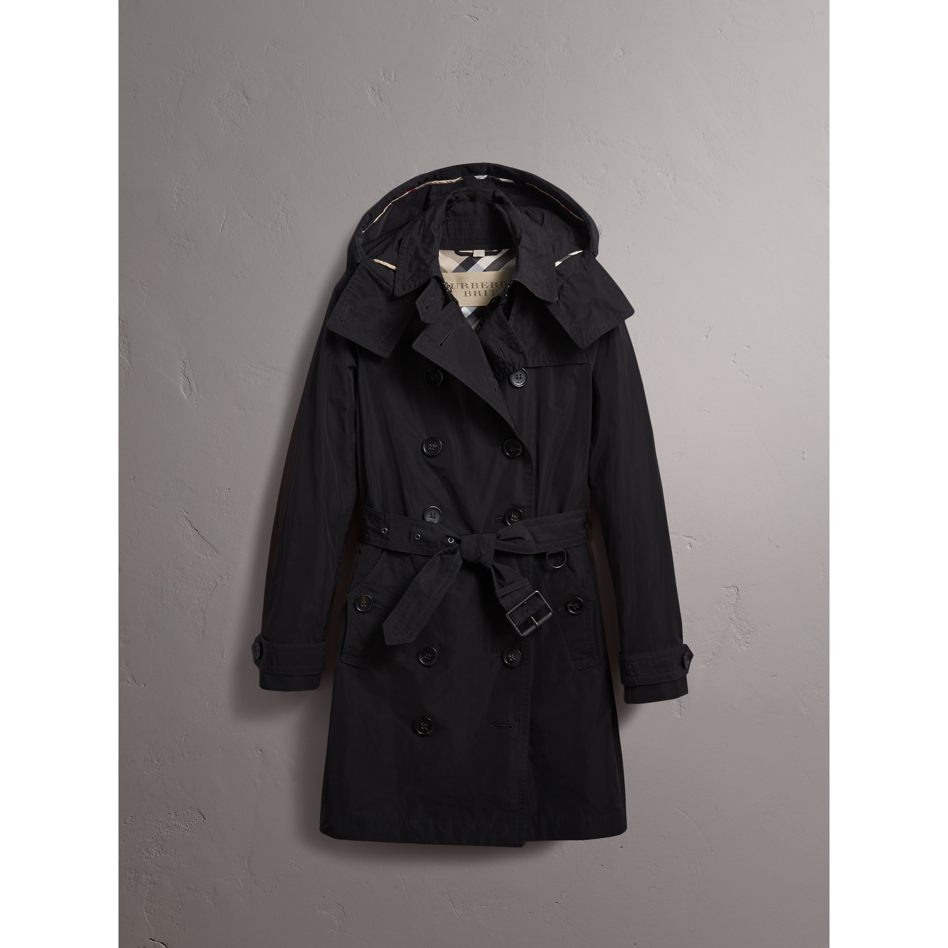 Taffeta Trench Coat with Detachable Hood in Black - Women | Burberry ...
