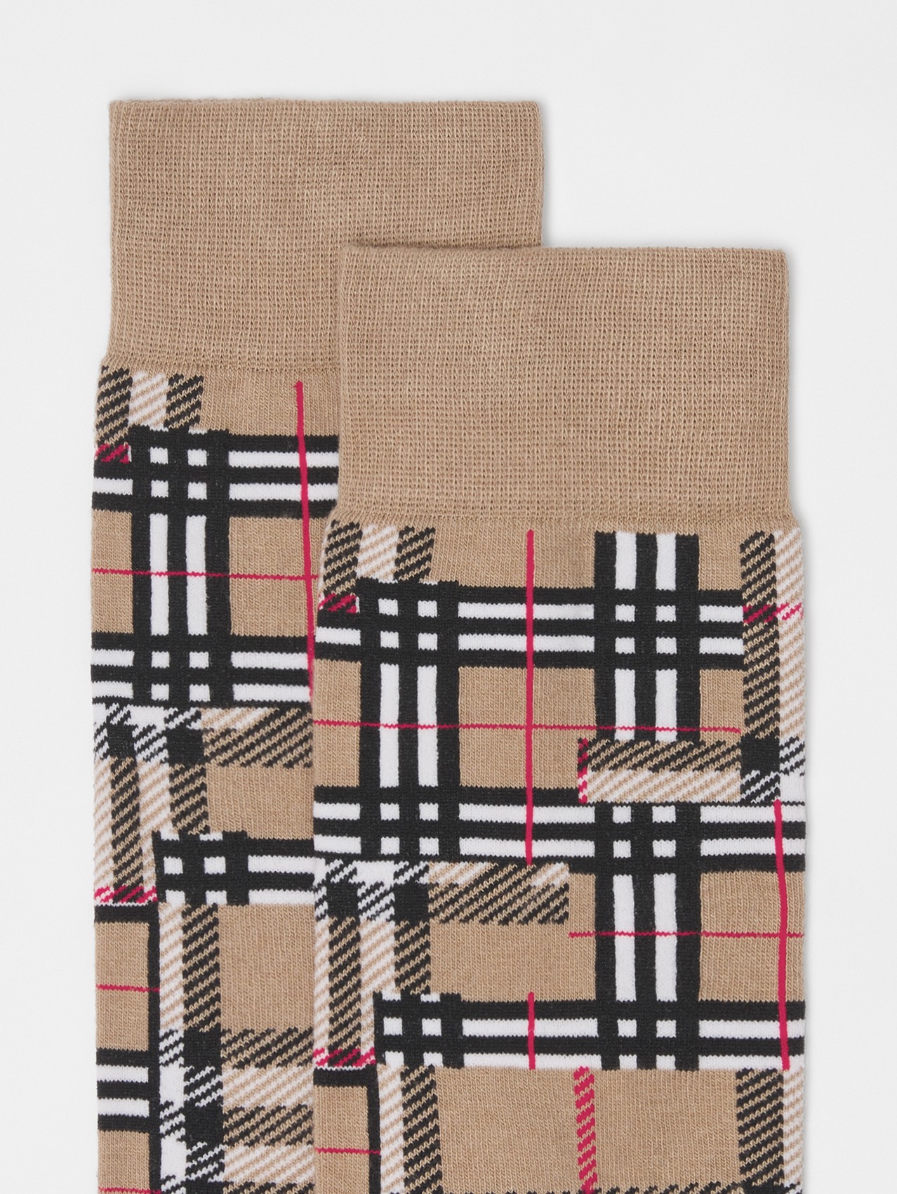 Meias de algodão e cashmere com estampa xadrez em patchwork in Bege Clássico
