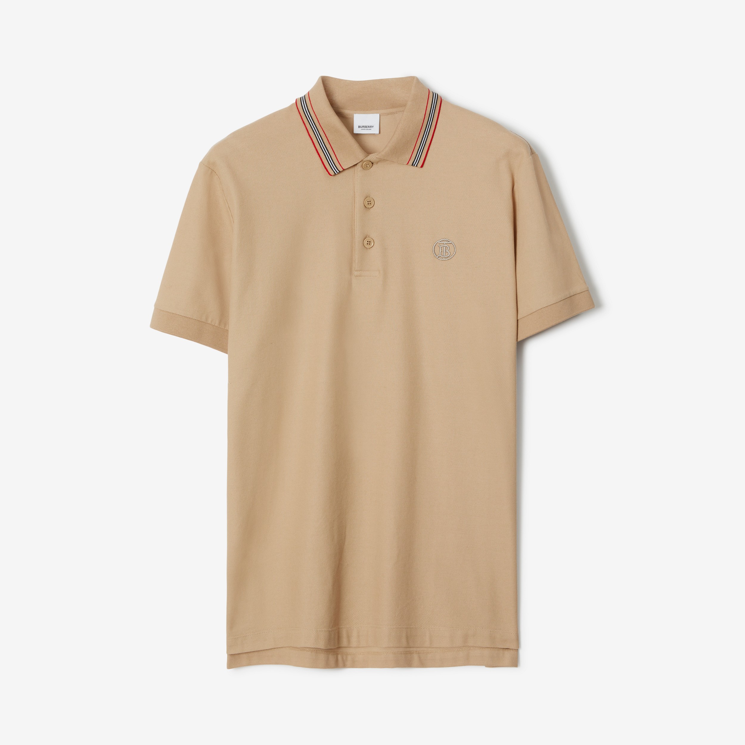 Icon Stripe Collar Cotton Polo Shirt in Soft Fawn - Men | Burberry® Official - 1