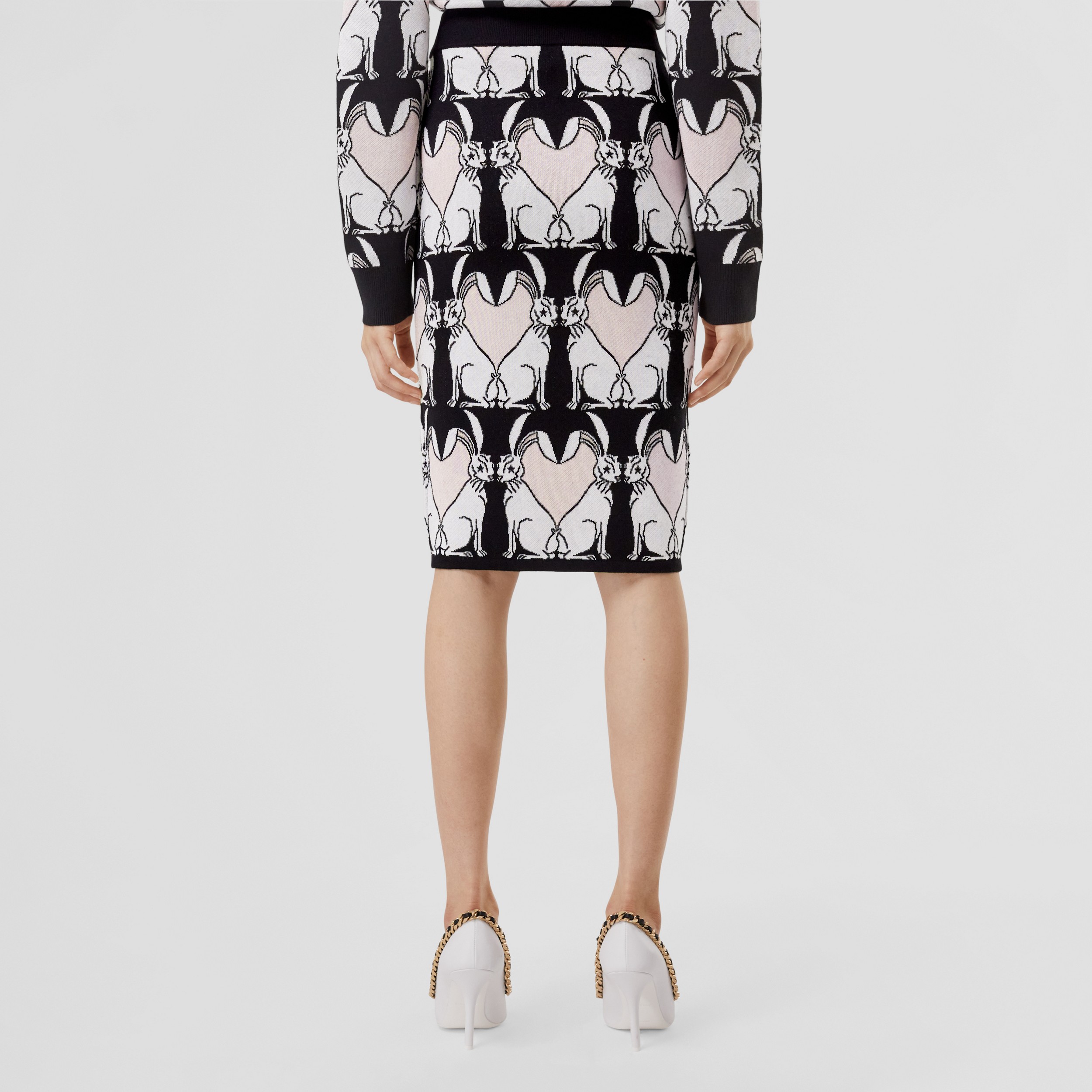 Falda de tubo en mezcla de viscosa y lana con estampado de conejos (Negro) - Mujer | Burberry® oficial - 3