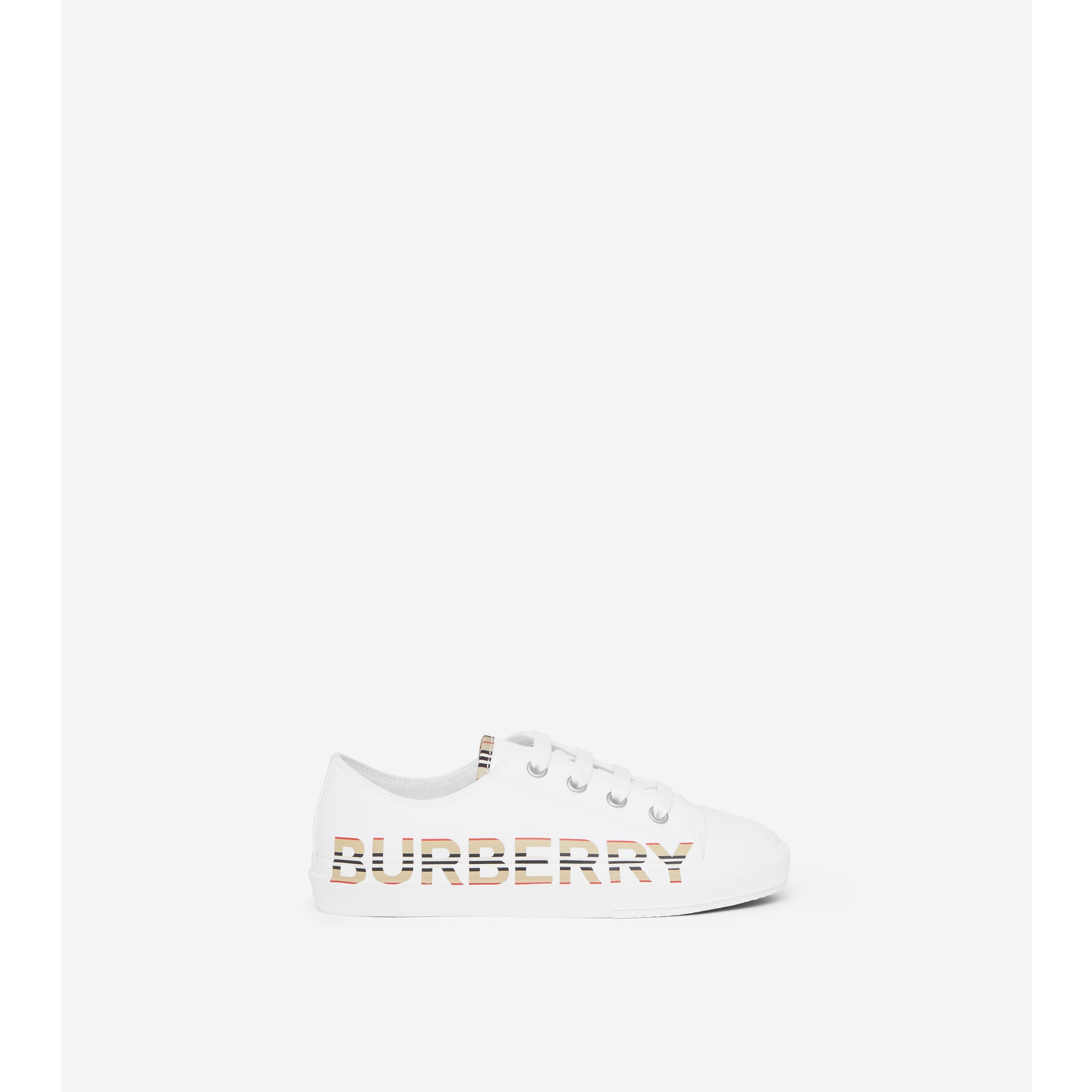 Icon Stripe Print Cotton Gabardine Sneakers in Optic White | Burberry®