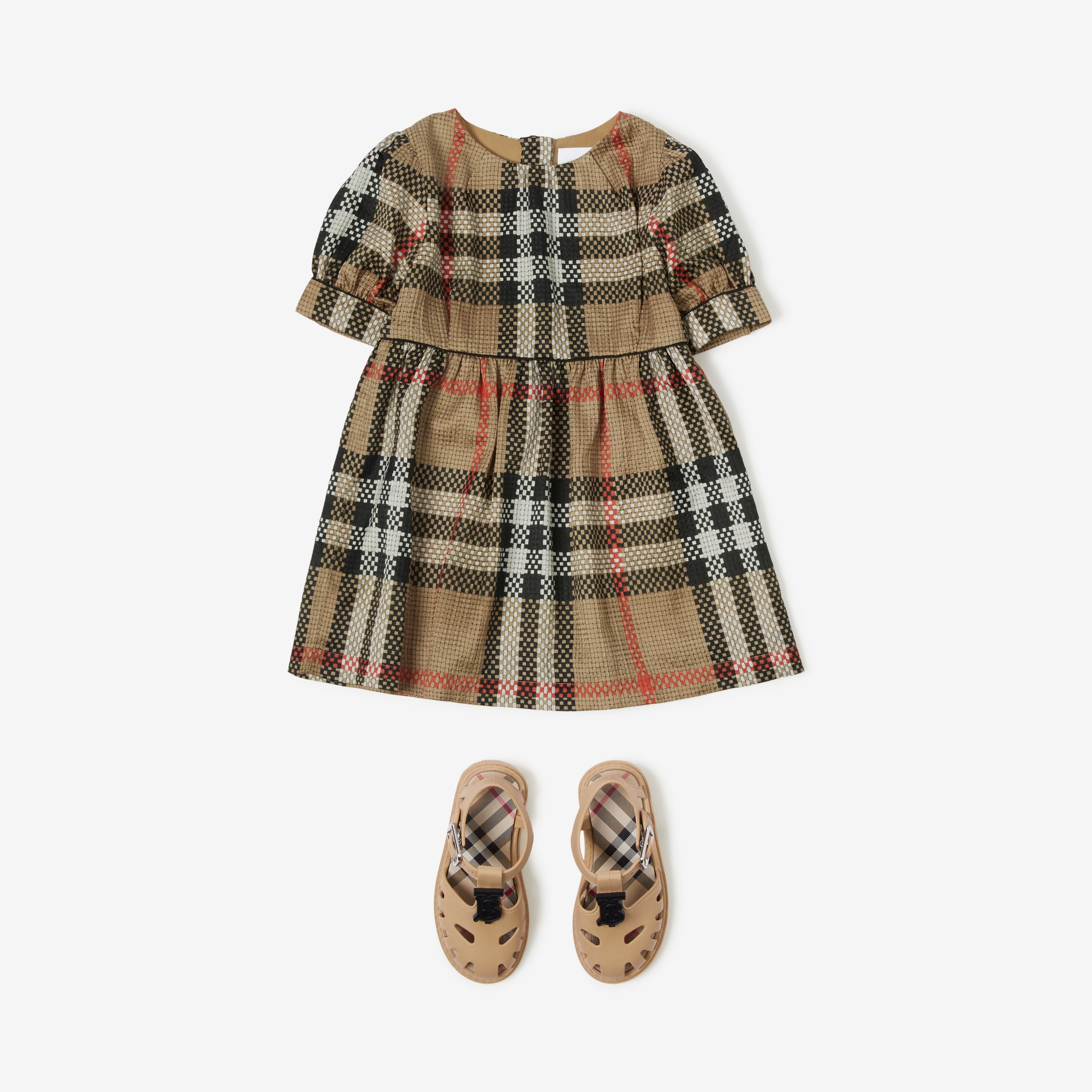 Check Stretch Silk Dress in Archive Beige - Children | Burberry® Official - 3