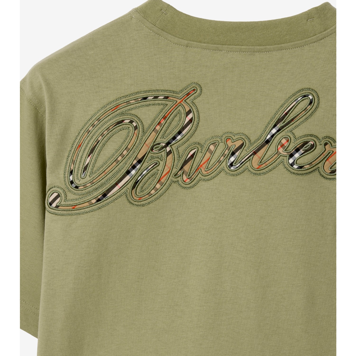 Check Cursive Logo Cotton T-shirt in Glade green - Men | Burberry® Official