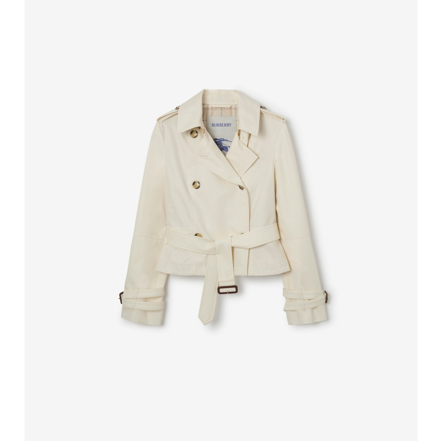 Giacca trench cropped in gabardine tropicale