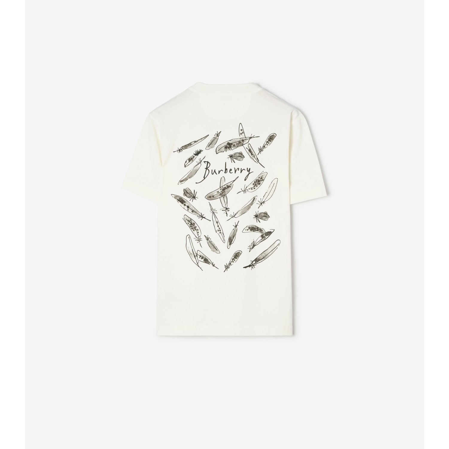 Feather Print Cotton T-shirt in Chalk white - Men | Burberry® Official