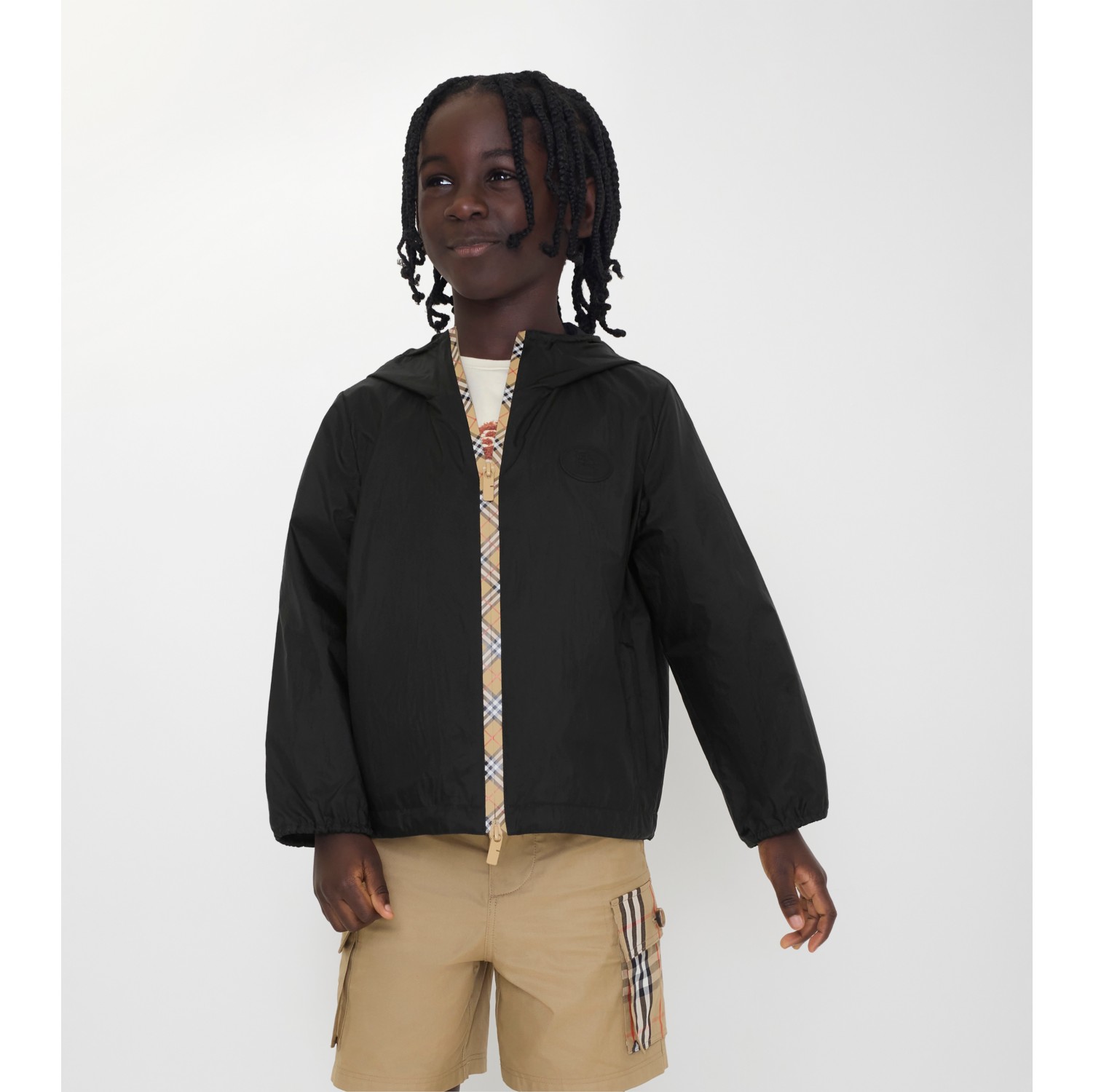 Nylon-Kapuzenjacke mit Check-Streifen