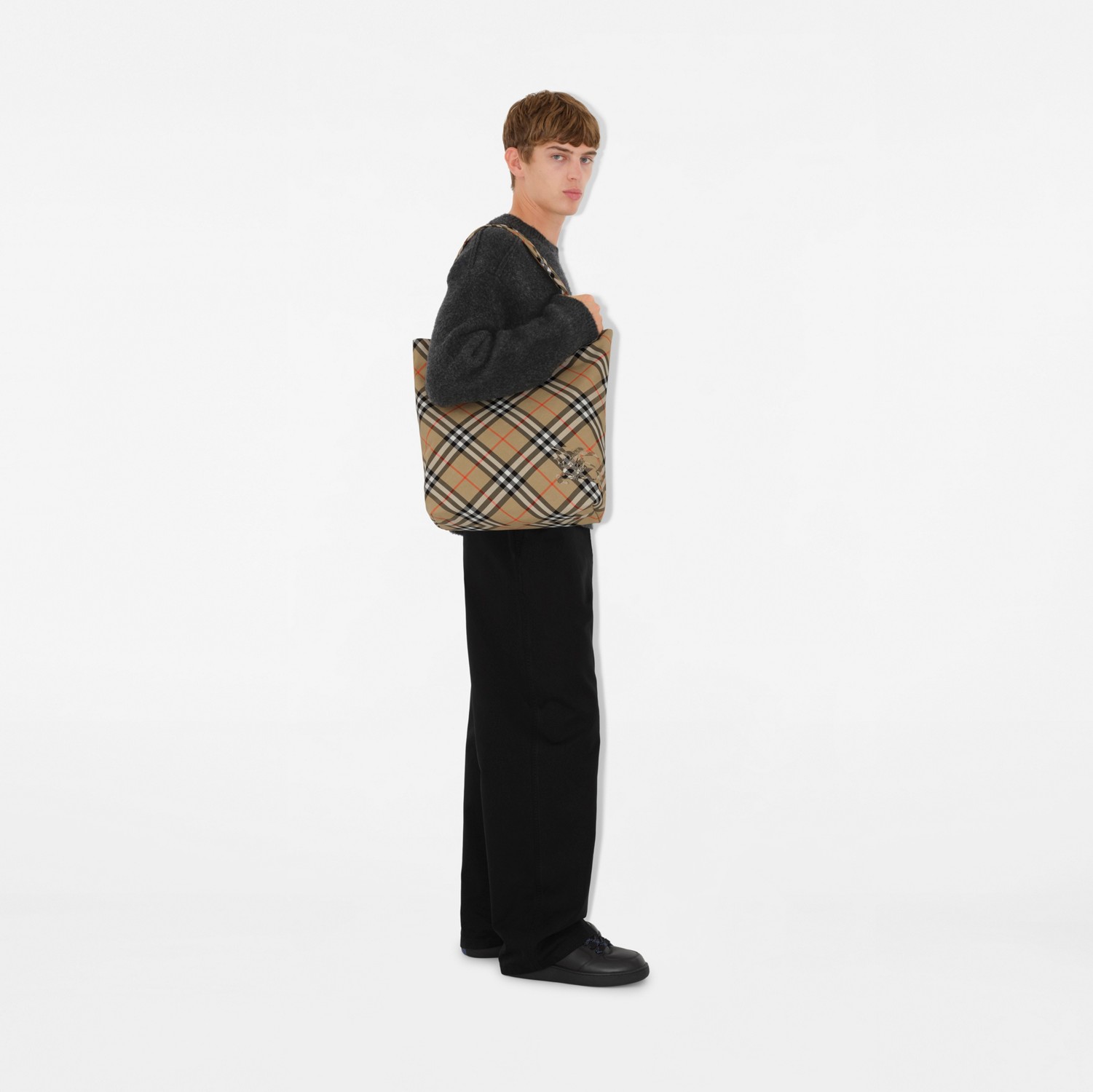 チェック トート (サンド) - メンズ, ナイロン | Burberry®公式 チェック トート (サンド) - メンズ, ナイロン | Burberry®公式