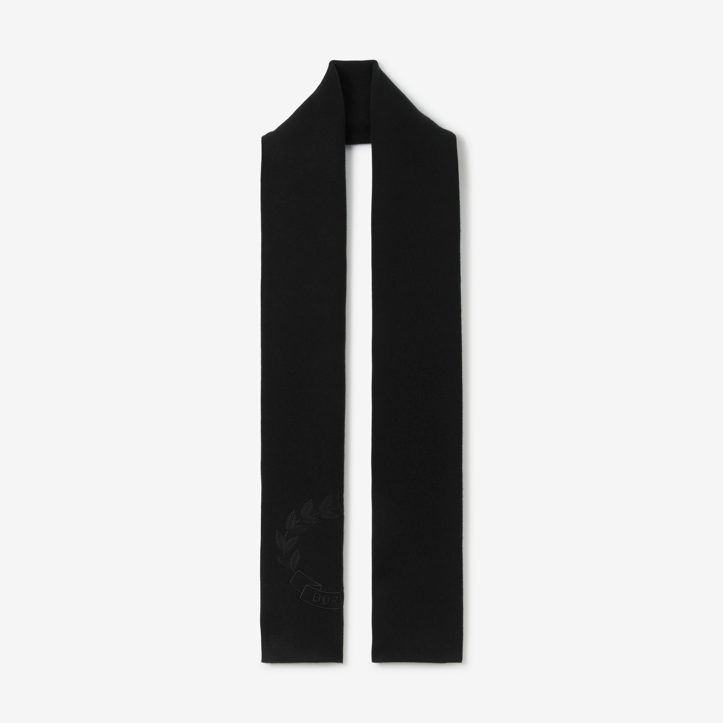 橡木叶徽章刺绣羊绒混纺围巾 (黑色) | Burberry® 博柏利官网 - 1