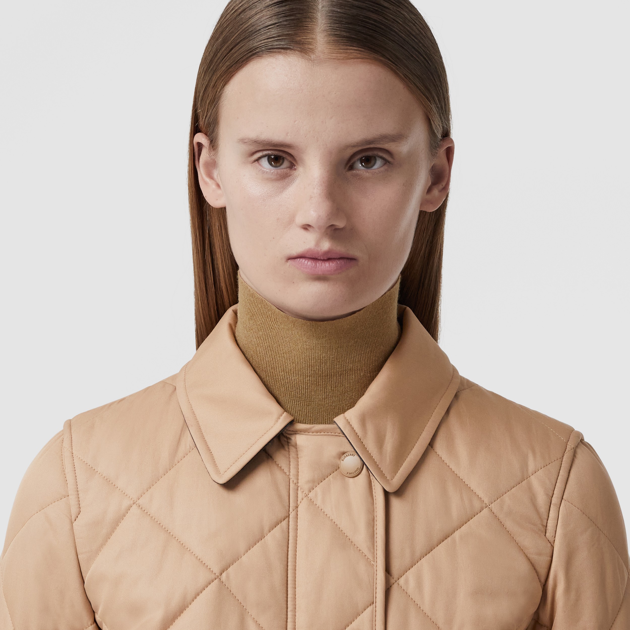 Detachable Collar Quilted Cotton Gabardine Coat in Camel - Women | Burberry® Official - 2