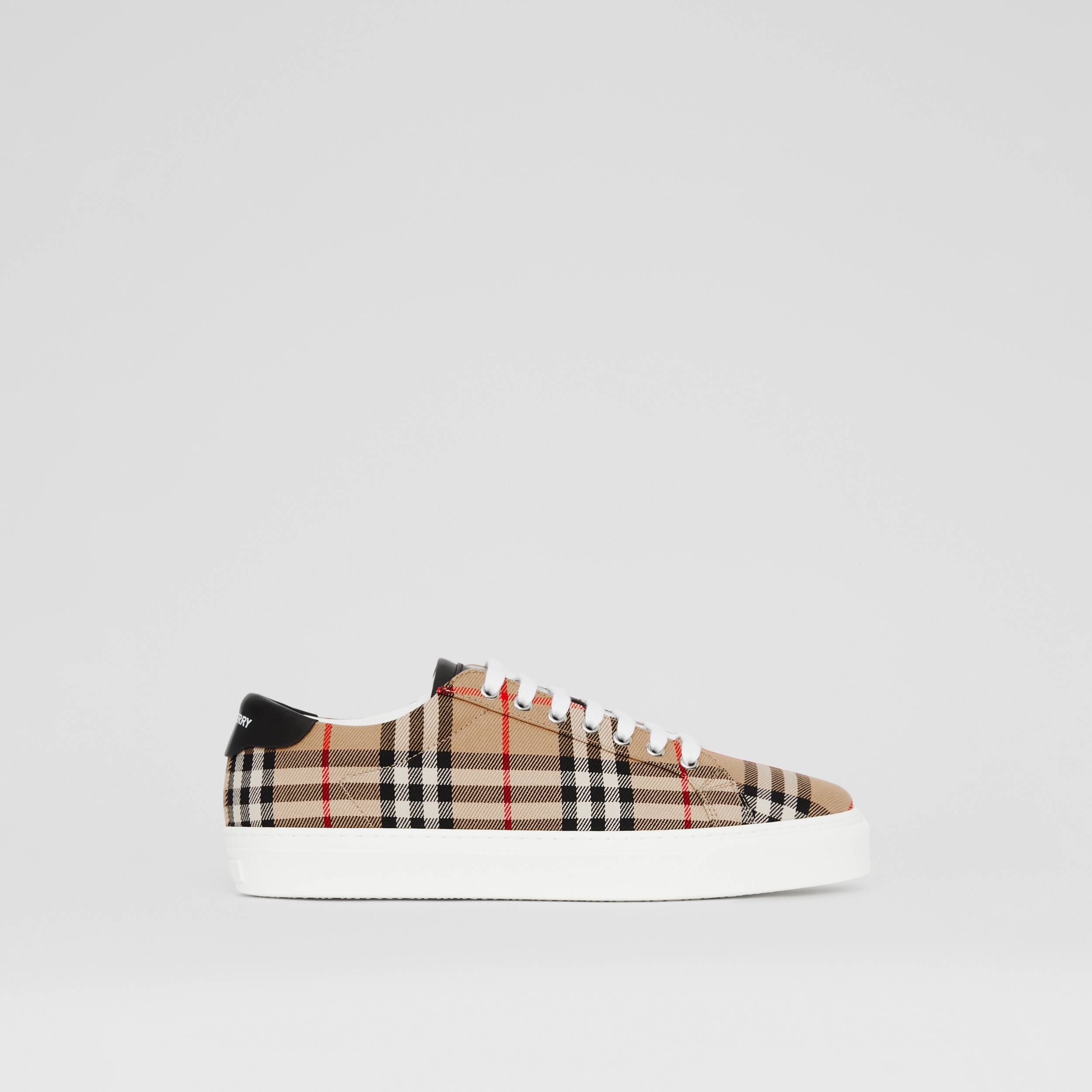 Vintage Check Cotton and Leather Sneakers in Archive Beige - Men | Burberry® Official - 1