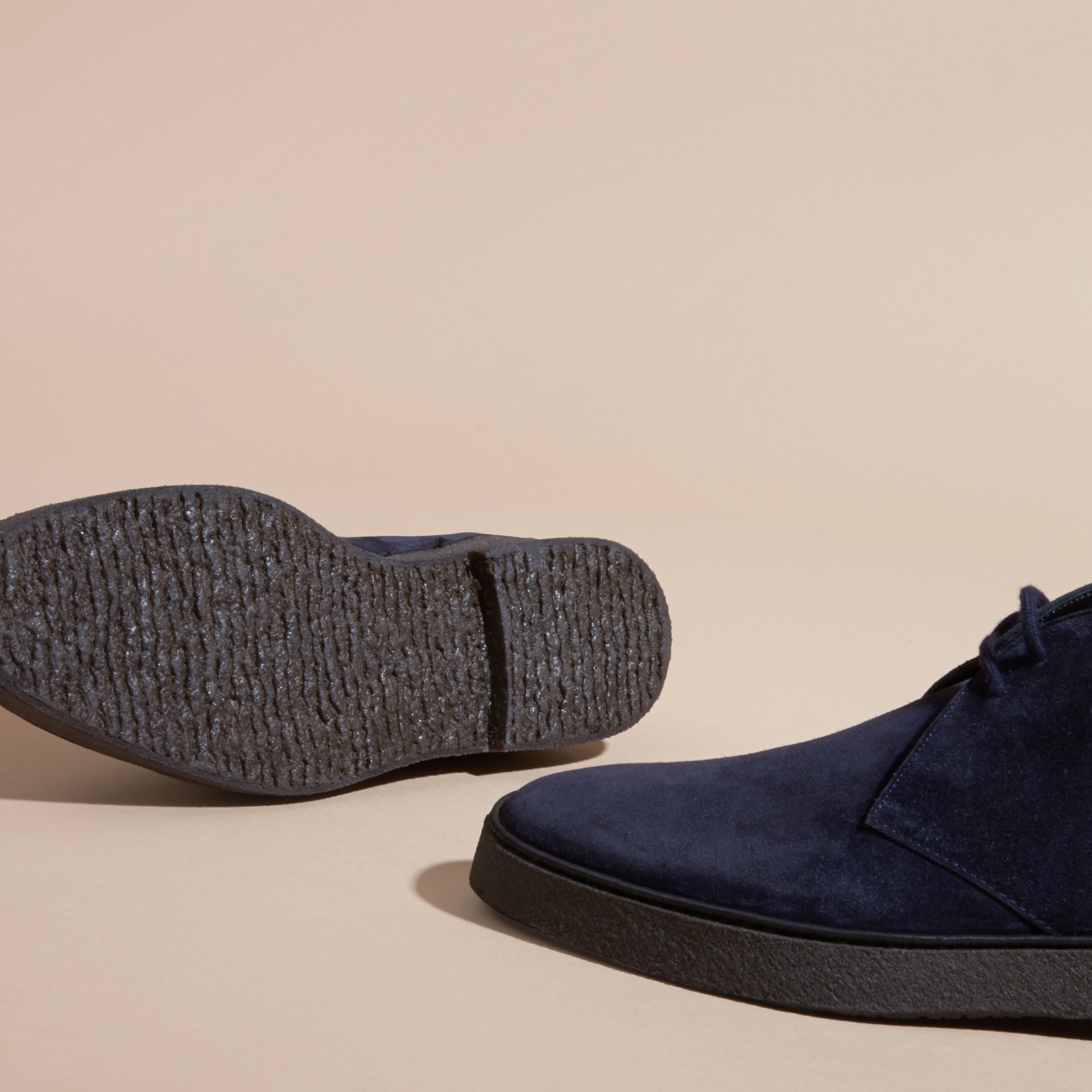 Crepe Sole Suede Desert Boots in Navy Men Burberry United States