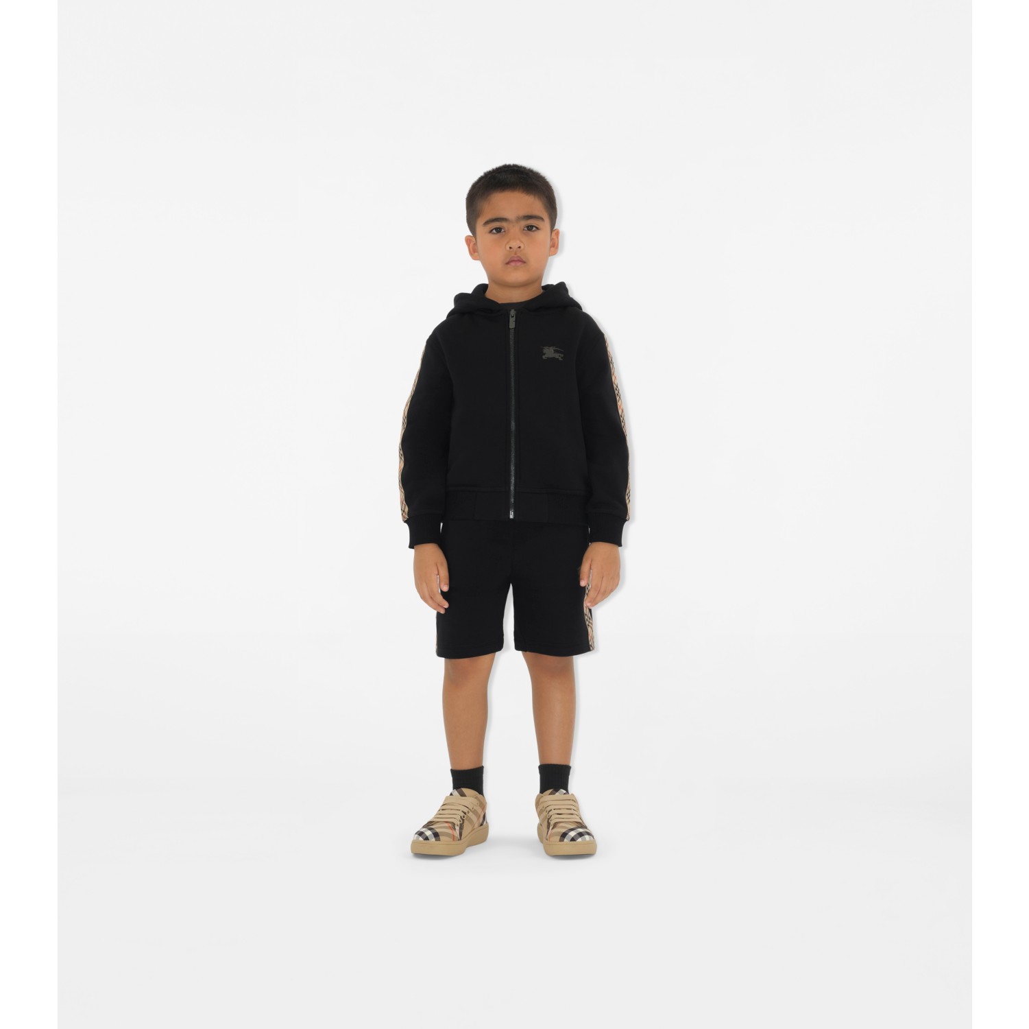 Hoodie zippé en coton avec Check