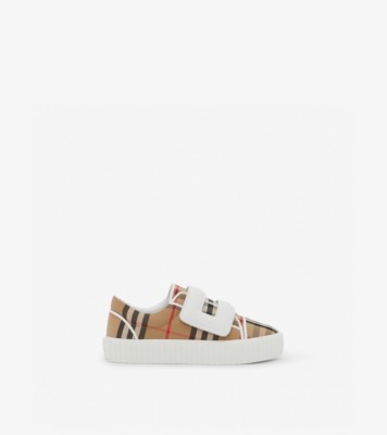 Vintage Check Cotton and Leather Sneakers in Archive beige