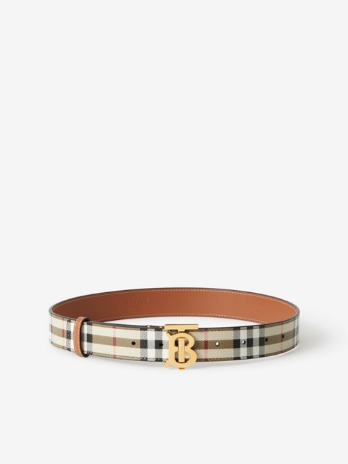 Burberry Check And Leather Tb Belt In Gold