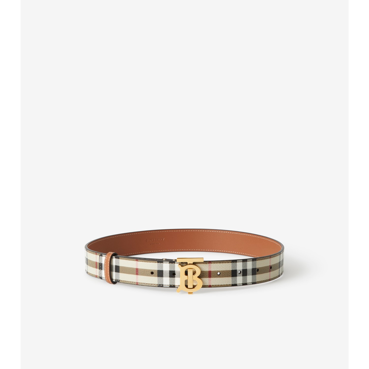 Check and Leather TB Belt in Archive beige/light gold - Burberry