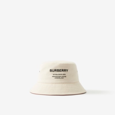 Horseferry Motif Cotton Bucket Hat in Natural | Burberry® Official