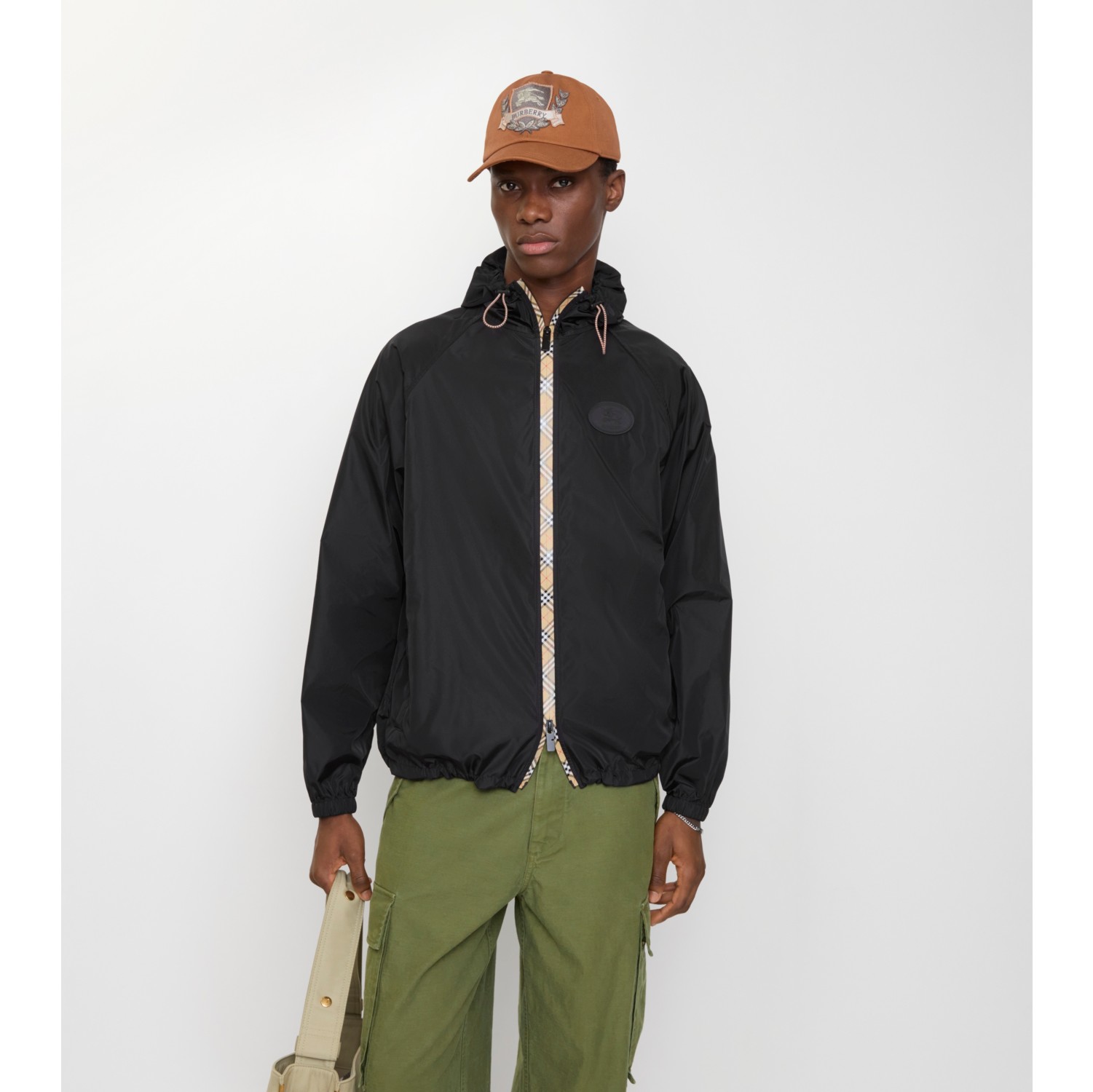 Checker-tape Nylon Hooded Jacket