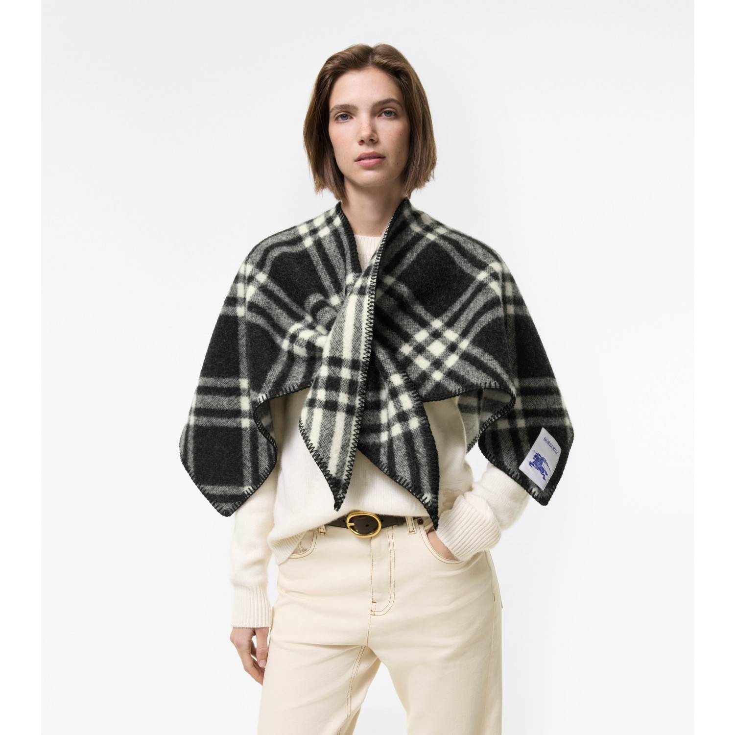 Check Wool Scarf Capelet