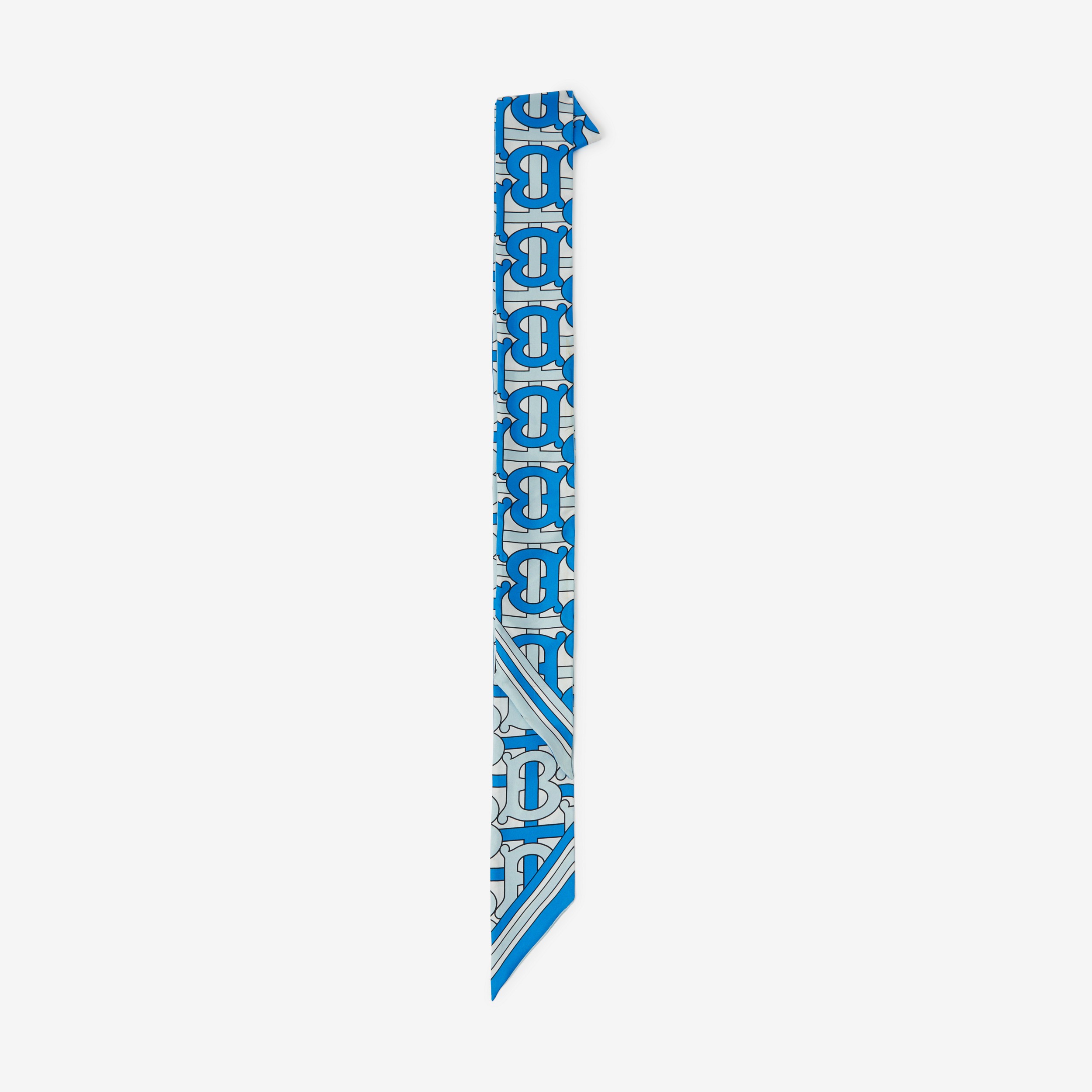 모노그램 로고 프린트 실크 스키니 스카프 (비비드 블루) | Burberry® - 2