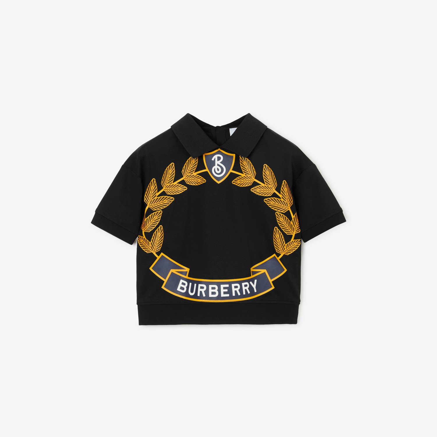 Camisa polo de algodão com emblema de folha de carvalho (Preto) | Burberry® oficial