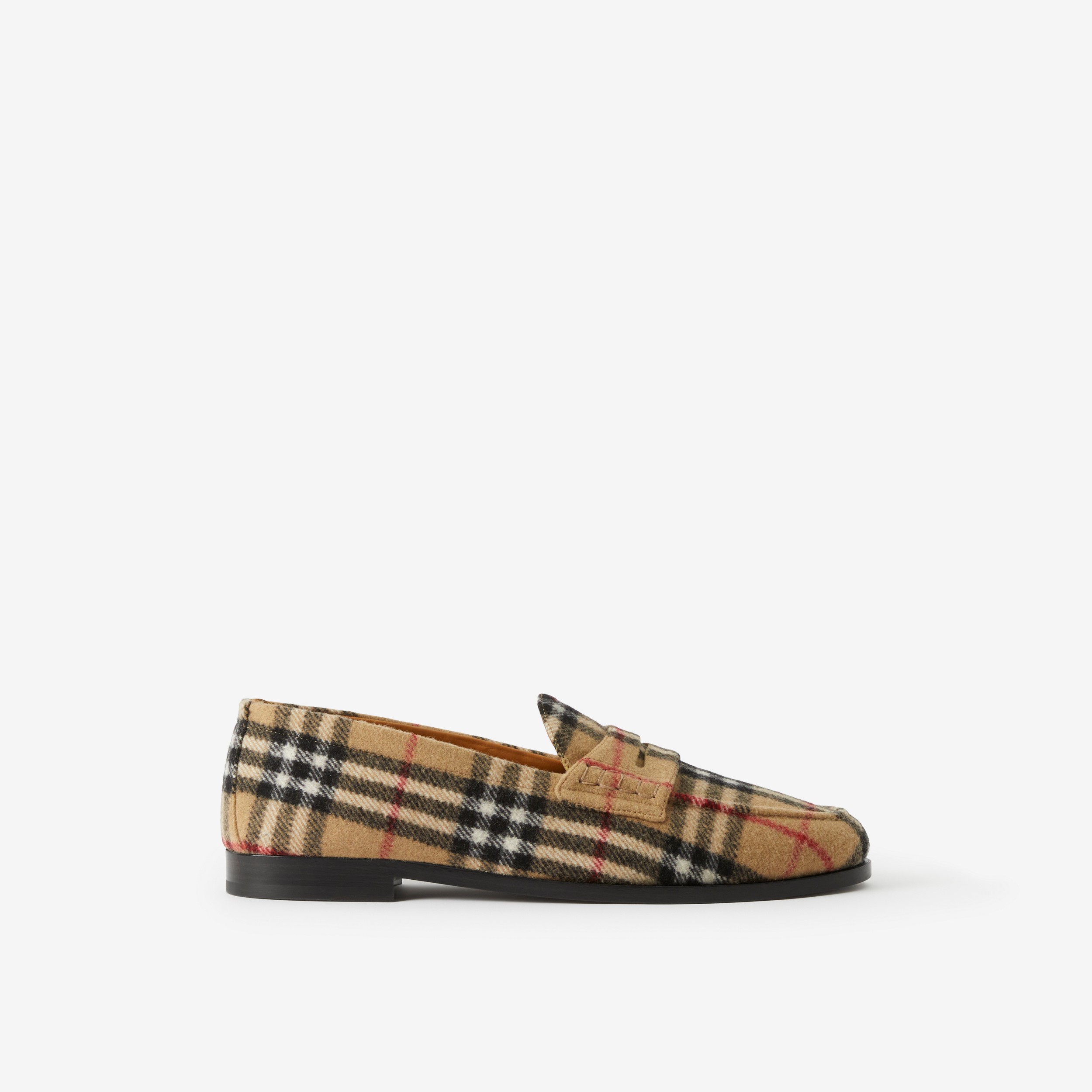 Check Wool Felt Loafers in Archive Beige - Men | Burberry® Official - 1
