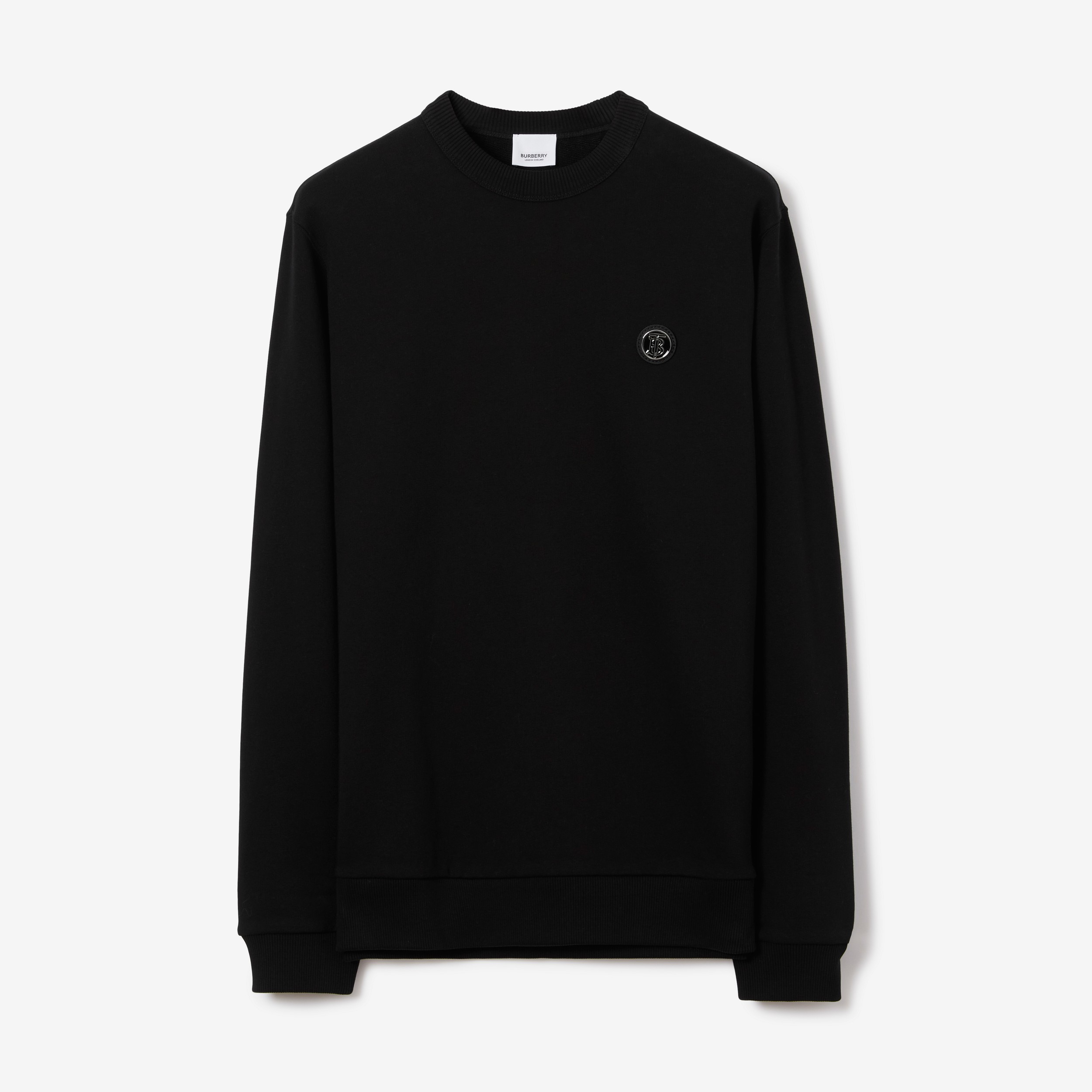 Monogram Motif Appliqué Cotton Sweatshirt in Black - Men | Burberry® Official - 1