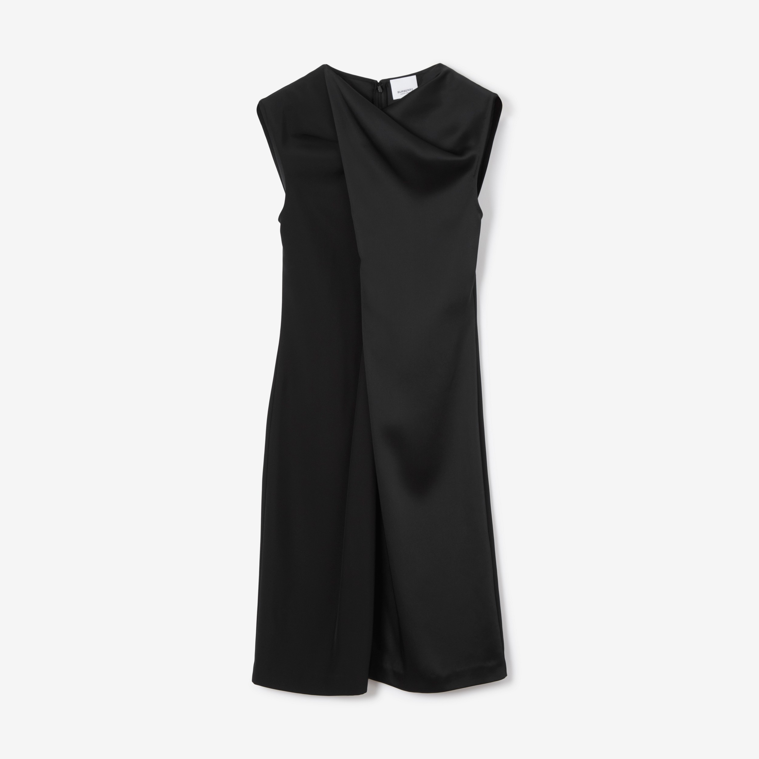 드레이프 새틴 백 크레이프 드레스 (블랙) - 여성 | Burberry® - 1