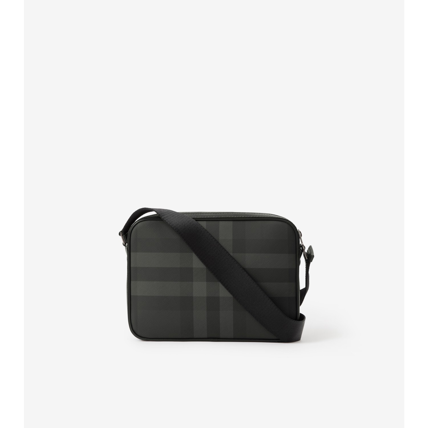 Burberry Men's Check Leather-trimmed Travel Pouch - Charcoal