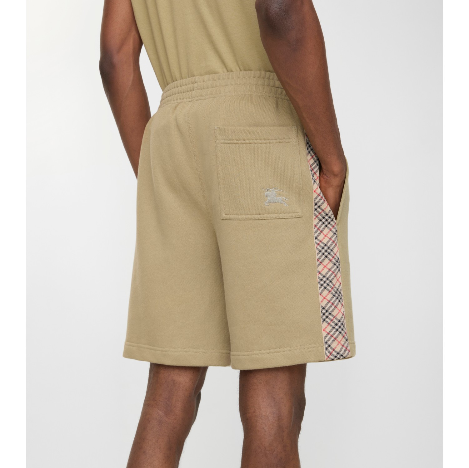 Check Trim Cotton Shorts in Sparrow beige - Men | Burberry® Official