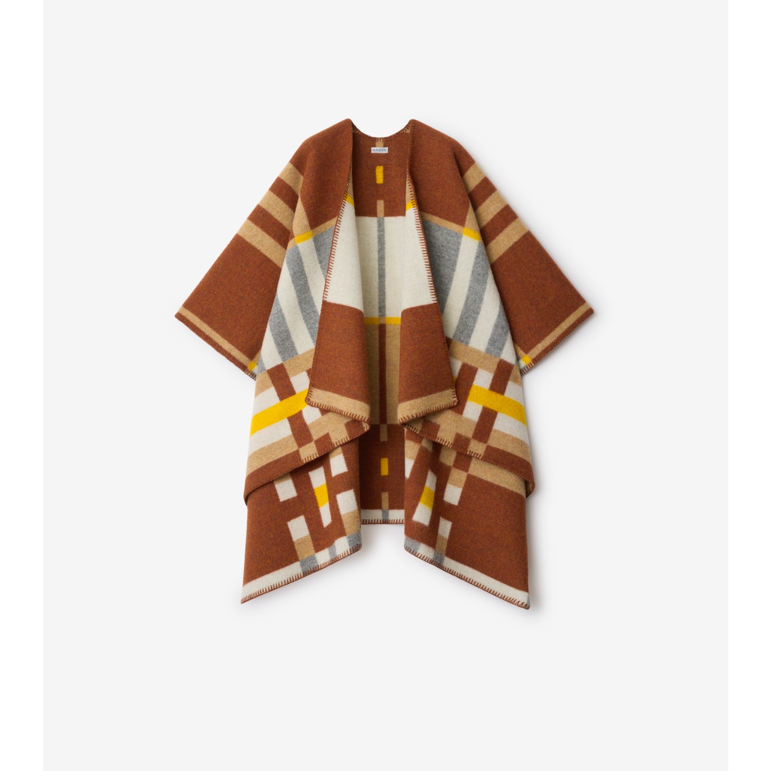 Colour Block Check​ Wool Cape