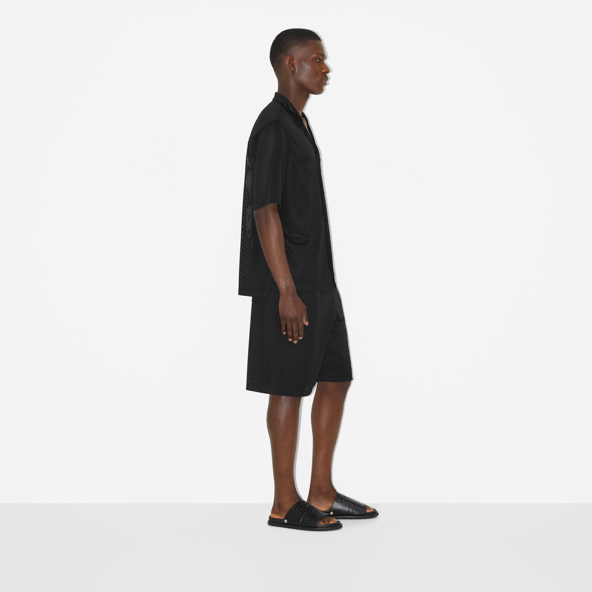 Varsity Graphic Mesh Pyjama Shirt in Black - Men | Burberry® Official - 3