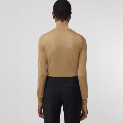 beige funnel neck sweater